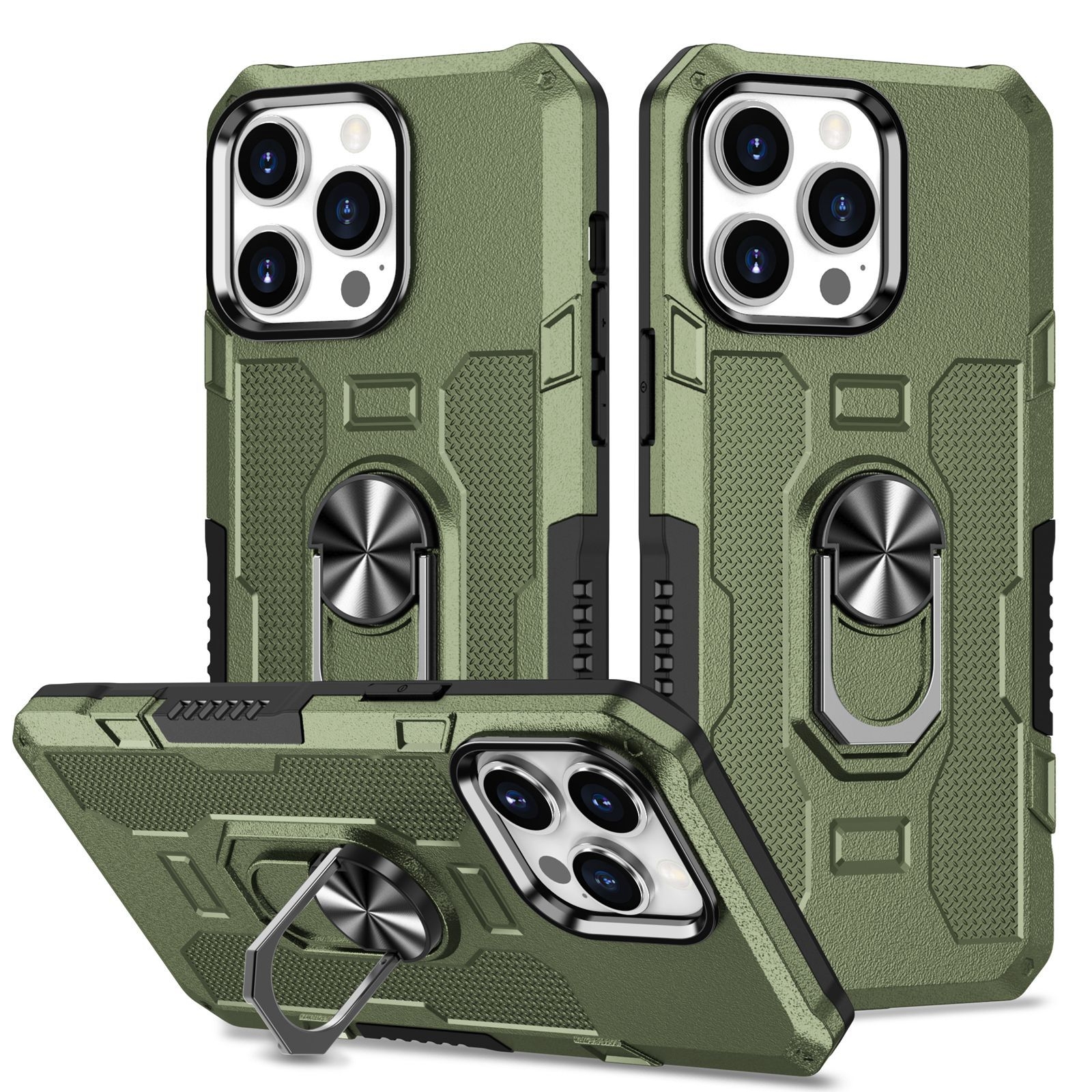 For iPhone 15 Pro Ring Holder Armor Hybrid Phone Case(Green) For iPhone 15 Pro Ring Holder Armor Hybrid Phone Case(Green)