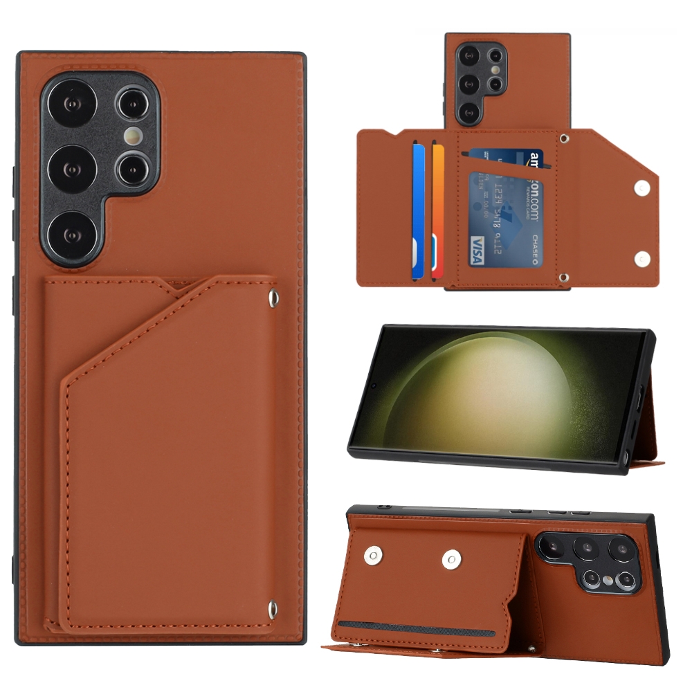 For Samsung Galaxy S24 Ultra 5G Skin Feel PU + TPU + PC Card Slots Phone Case(Brown) For Samsung Galaxy S24 Ultra 5G Skin Feel PU + TPU + PC Card Slots Phone Case(Brown)
