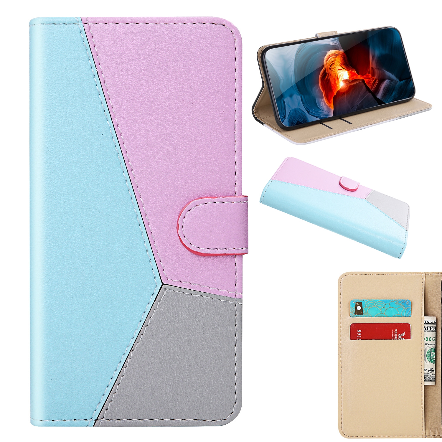 For Samsung Galaxy S23 FE 5G Tricolor Stitching Horizontal Flip Leather Phone Case(Blue) For Samsung Galaxy S23 FE 5G Tricolor Stitching Horizontal Flip Leather Phone Case(Blue)