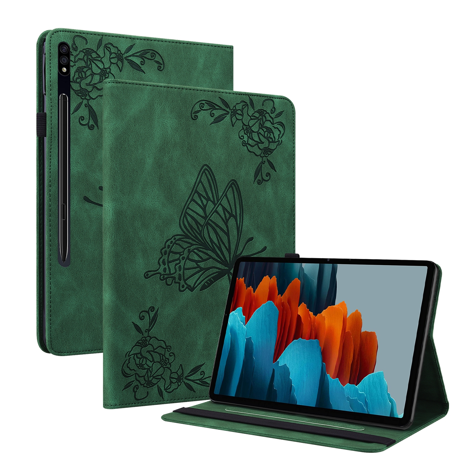 For Samsung Galaxy Tab S9+ Butterfly Flower Embossed Leather Tablet Case(Green) For Samsung Galaxy Tab S9+ Butterfly Flower Embossed Leather Tablet Case(Green)