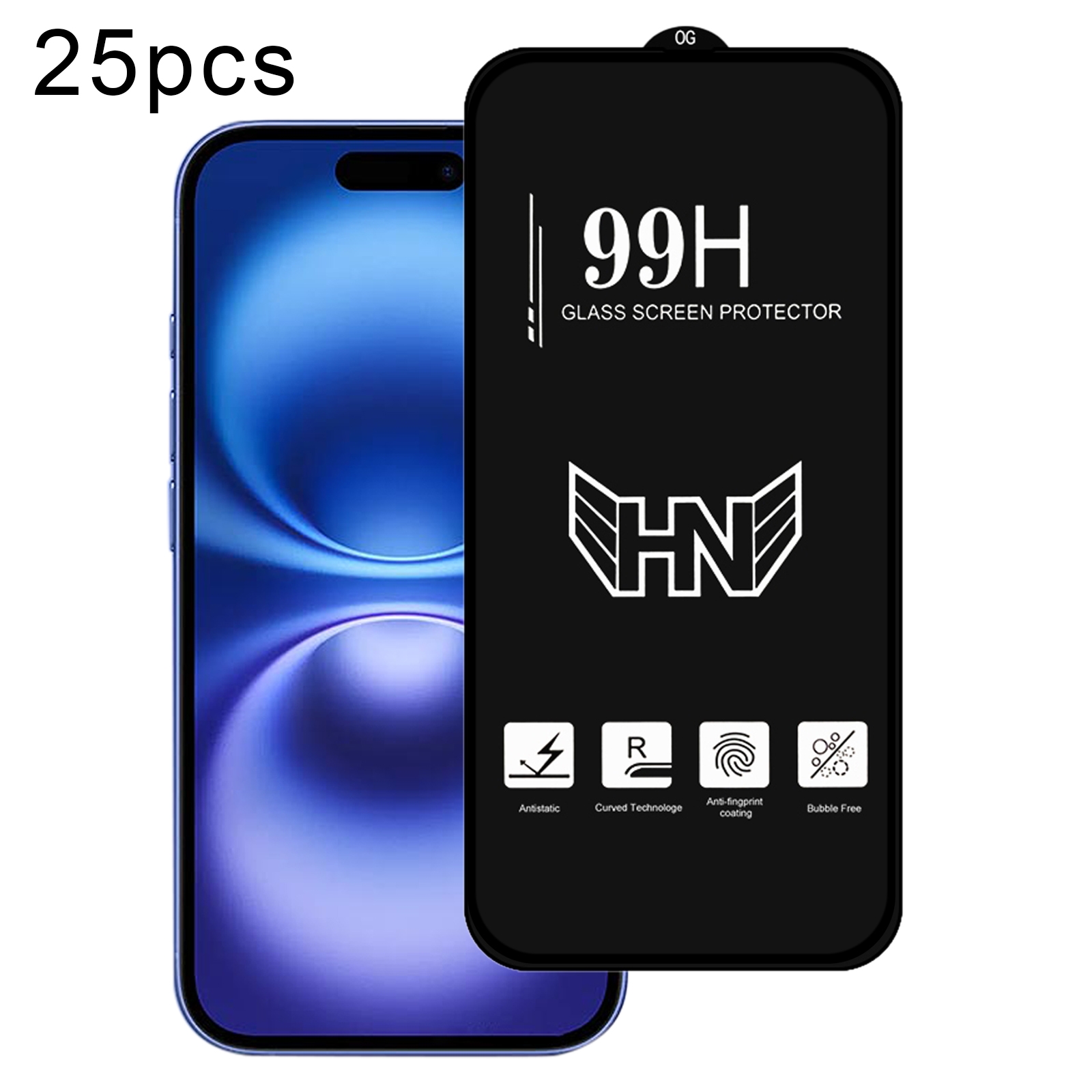 For iPhone 16 25pcs High Aluminum Large Arc Full Screen Tempered Glass Film For iPhone 16 25pcs High Aluminum Large Arc Full Screen Tempered Glass Film