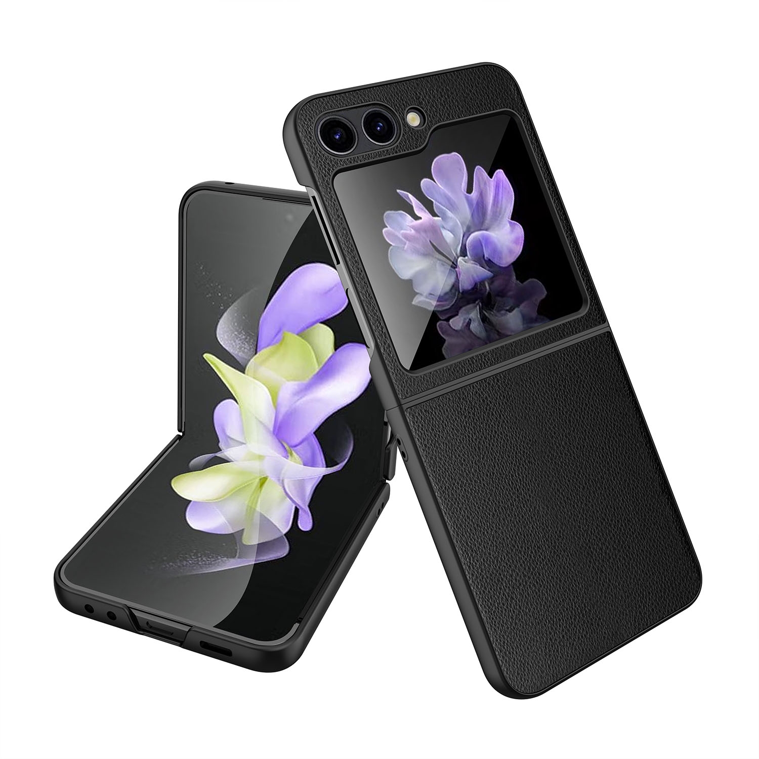 For Samsung Galaxy Z Flip5 Anti-slip Strip Ultra-thin Folding Litchi Texture PC Phone Case(Black) For Samsung Galaxy Z Flip5 Anti-slip Strip Ultra-thin Folding Litchi Texture PC Phone Case(Black)