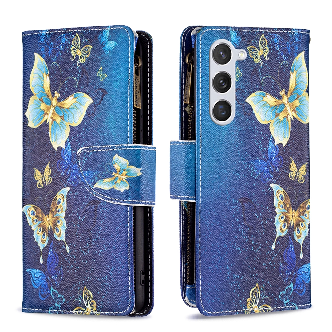 For Samsung Galaxy S24 5G Colored Drawing Pattern Zipper Leather Phone Case(Gold Butterfly) For Samsung Galaxy S24 5G Colored Drawing Pattern Zipper Leather Phone Case(Gold Butterfly)