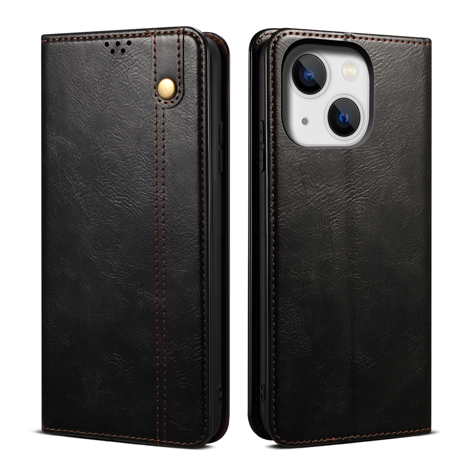 For iPhone 15 Oil Wax Crazy Horse Texture Leather Phone Case(Black) For iPhone 15 Oil Wax Crazy Horse Texture Leather Phone Case(Black)