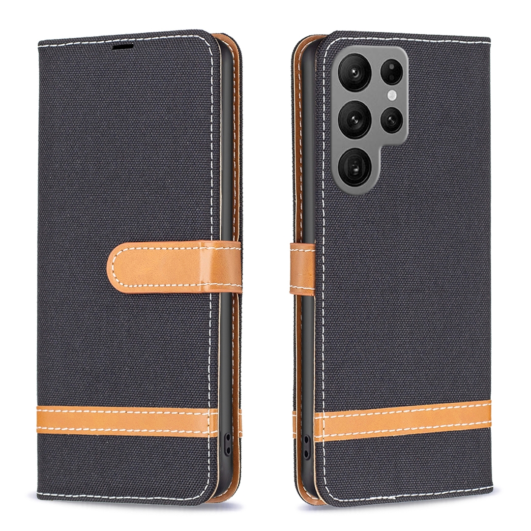 For Samsung Galaxy S24 Ultra 5G Color Block Denim Texture Leather Phone Case(Black) For Samsung Galaxy S24 Ultra 5G Color Block Denim Texture Leather Phone Case(Black)