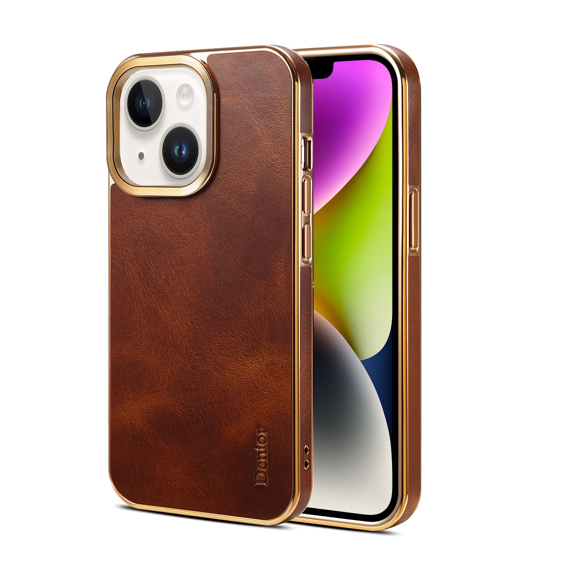 For iPhone 14 Plus Denior Oil Wax Cowhide Plating Phone Case(Brown) For iPhone 14 Plus Denior Oil Wax Cowhide Plating Phone Case(Brown)