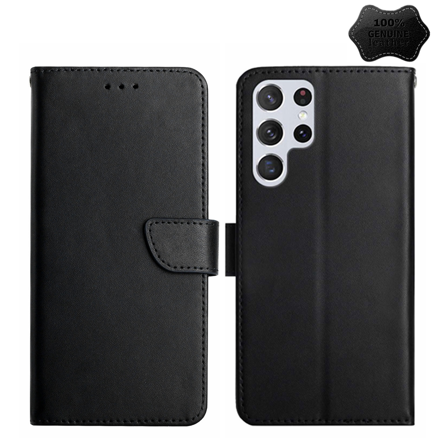 For Samsung Galaxy S24 Ultra 5G HT02 Genuine Leather Fingerprint-proof Flip Phone Case(Black) For Samsung Galaxy S24 Ultra 5G HT02 Genuine Leather Fingerprint-proof Flip Phone Case(Black)