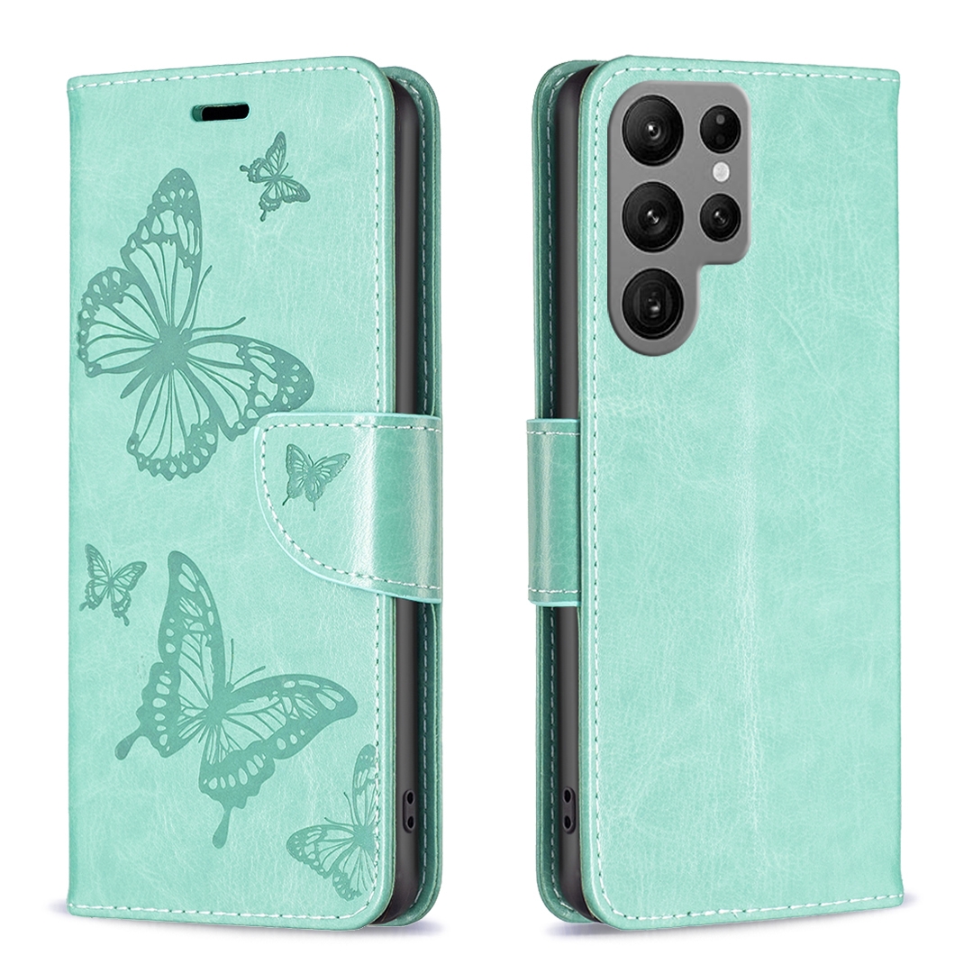 For Samsung Galaxy S24 Ultra 5G Embossing Two Butterflies Pattern Leather Phone Case(Green) For Samsung Galaxy S24 Ultra 5G Embossing Two Butterflies Pattern Leather Phone Case(Green)