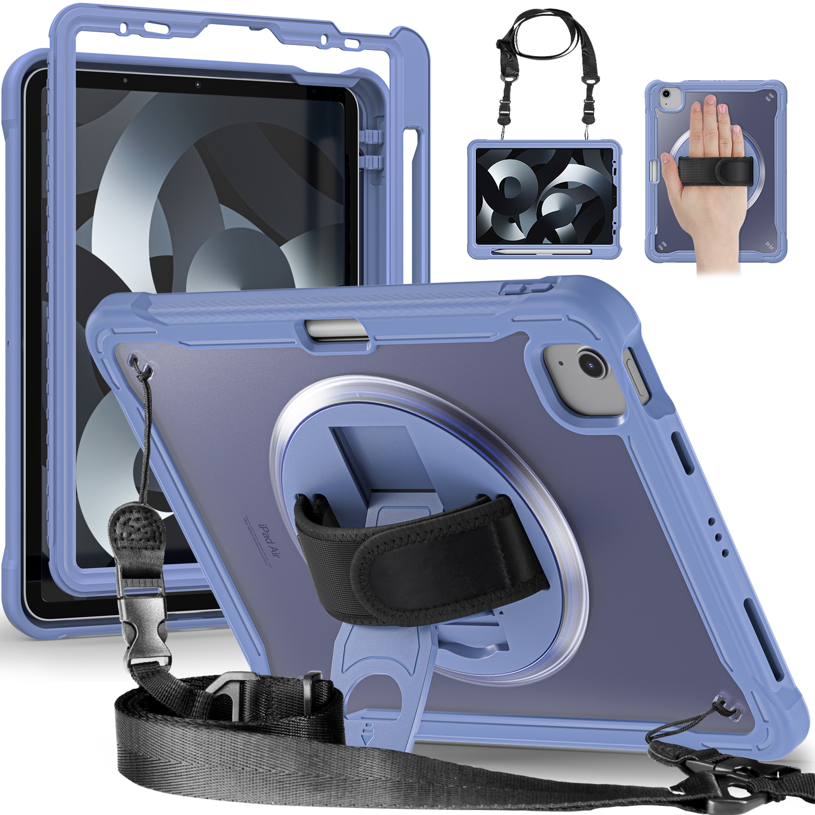 For iPad Air 2022 10.9 / Pro 11 2022 Heavy Duty Hybrid Tablet Case with Hand Grip & Strap(Lavender Grey) For iPad Air 2022 10.9 / Pro 11 2022 Heavy Duty Hybrid Tablet Case with Hand Grip & Strap(Lavender Grey)