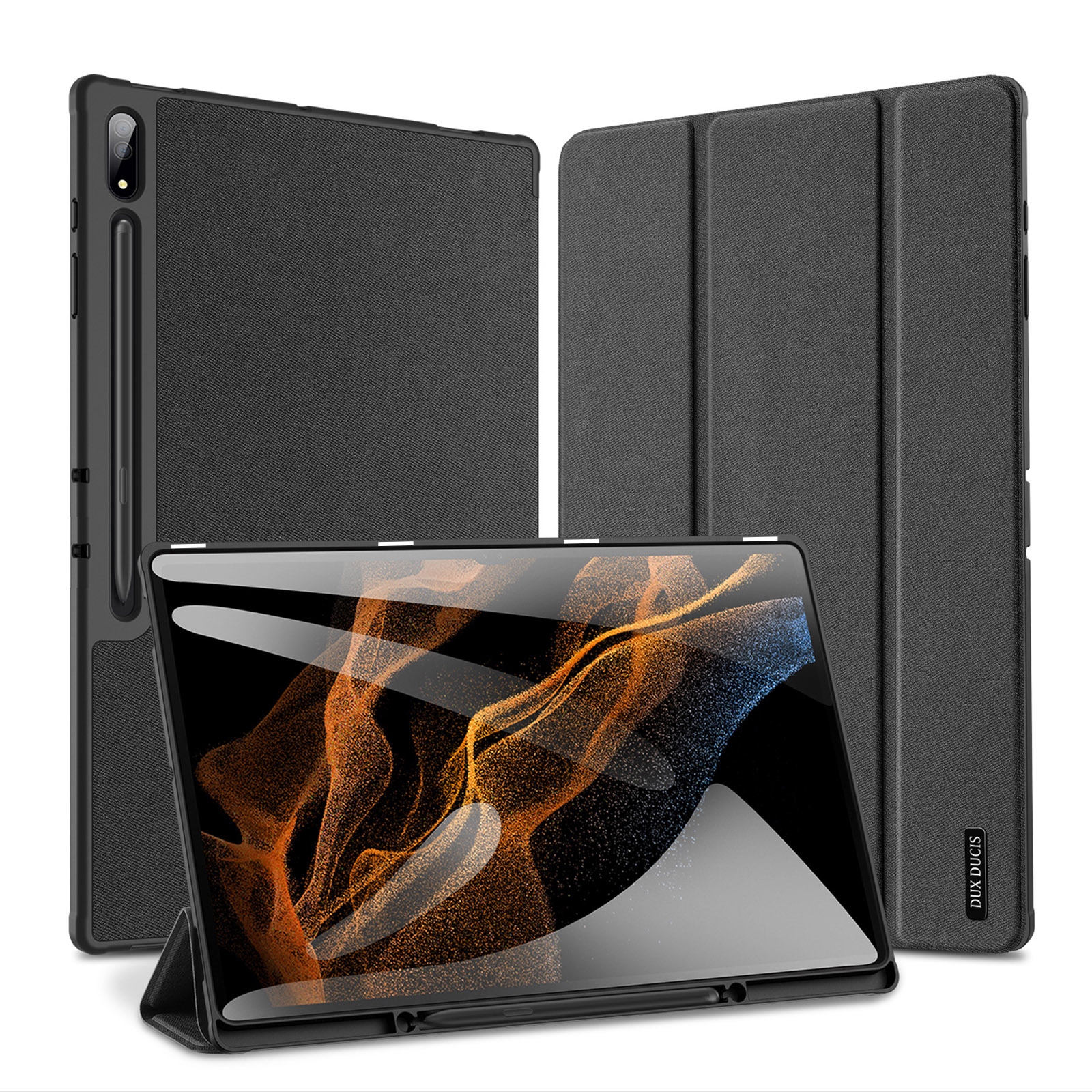For Samsung Galaxy Tab S9 Ultra/S8 Ultra DUX DUCIS Domo Series Cloth Texture Magnetic Leather Tablet Case(Black)