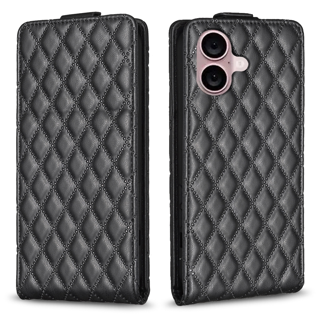 For iPhone 16 Plus Diamond Lattice Vertical Flip Leather Phone Case(Black) For iPhone 16 Plus Diamond Lattice Vertical Flip Leather Phone Case(Black)