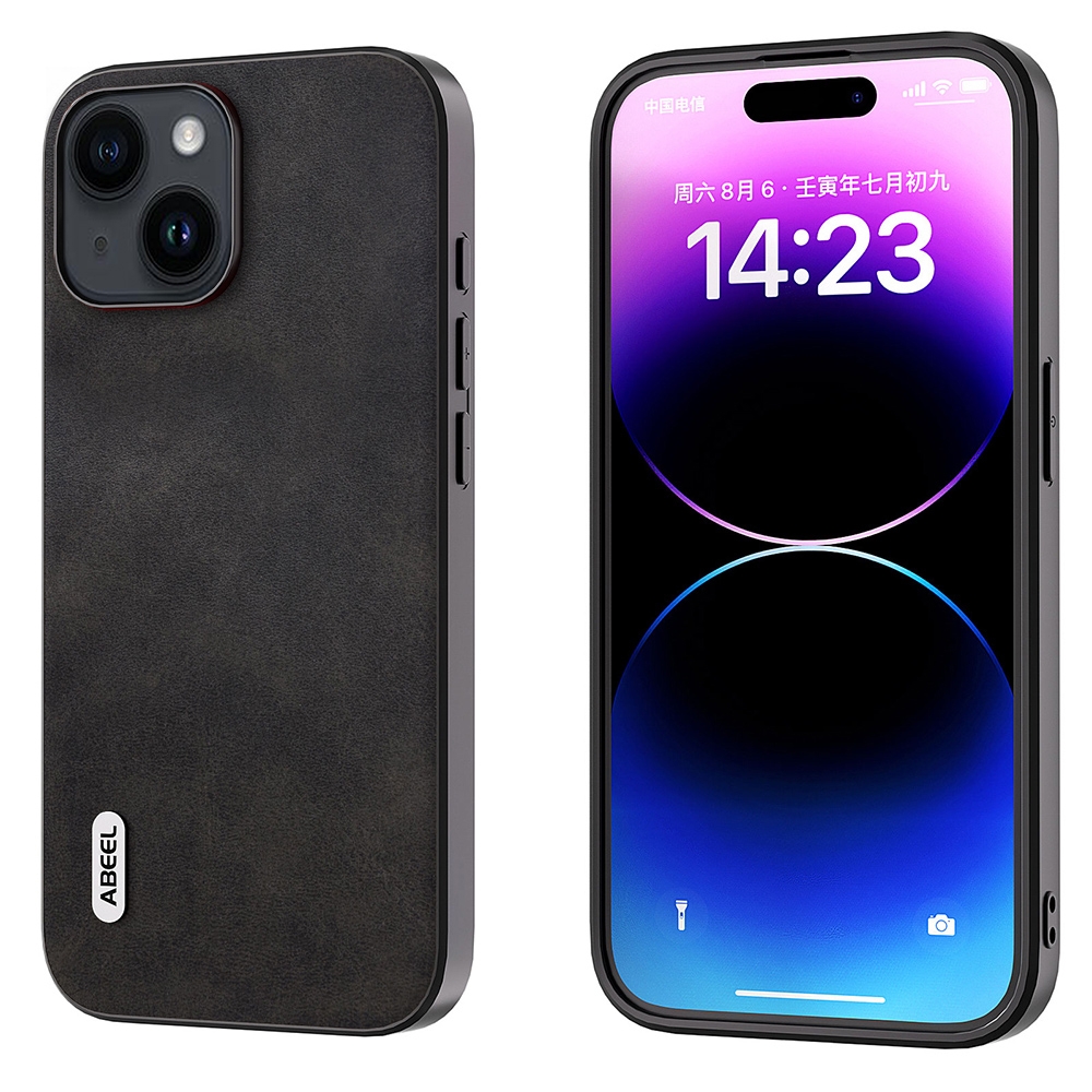 For iPhone 14 Plus ABEEL Dual Color Cowhide Texture PU Phone Case(Black) For iPhone 14 Plus ABEEL Dual Color Cowhide Texture PU Phone Case(Black)