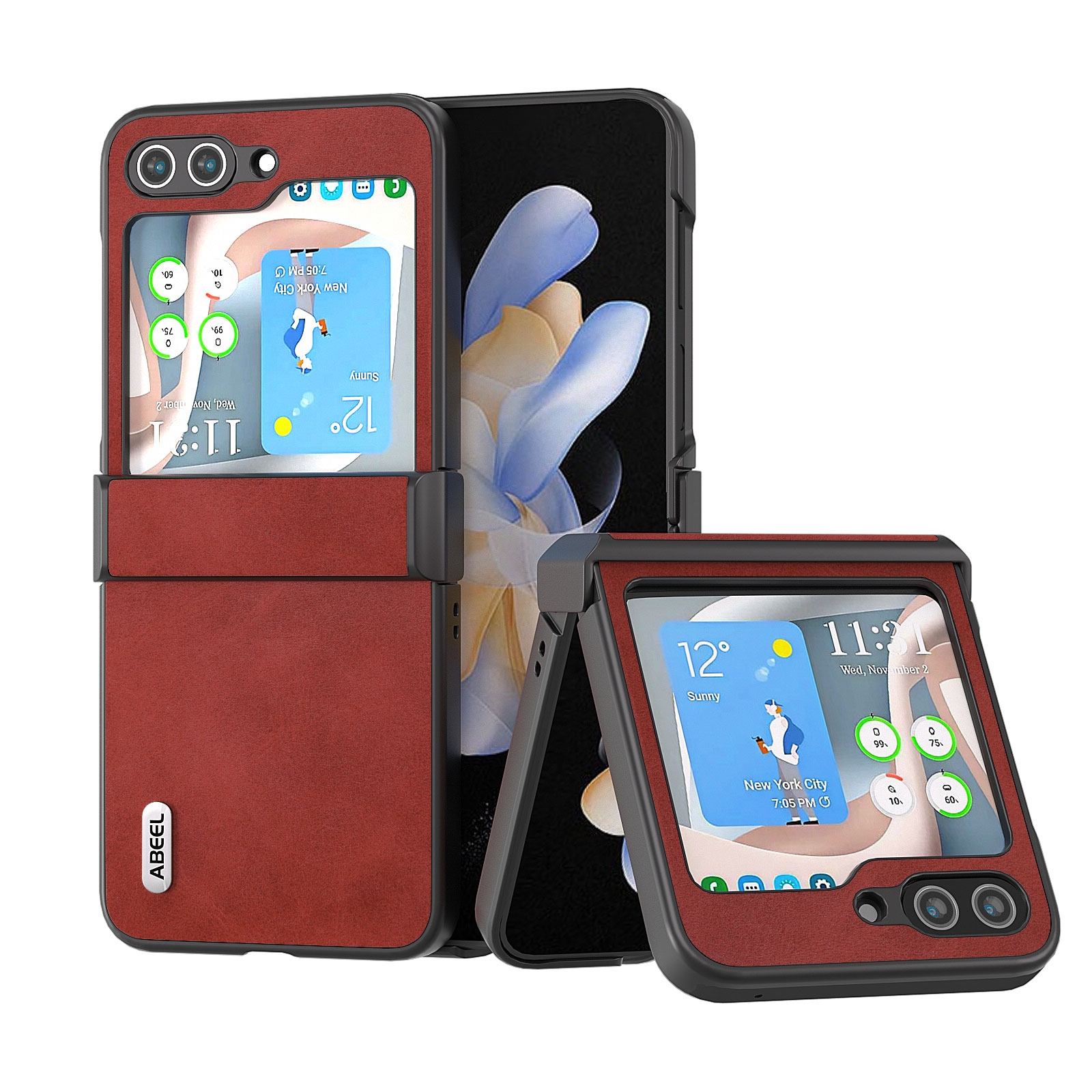 For Samsung Galaxy Z Flip5 ABEEL Two-color Calf Texture PU Phone Case(Red)