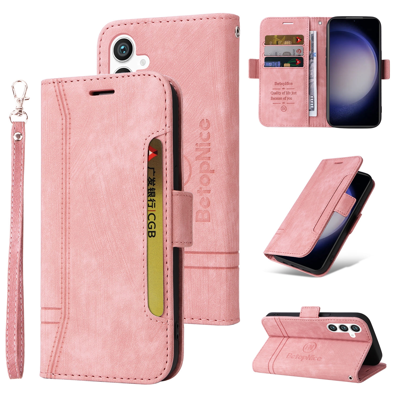 For Samsung Galaxy S23 FE 5G BETOPNICE Dual-side Buckle Leather Phone Case(Pink) For Samsung Galaxy S23 FE 5G BETOPNICE Dual-side Buckle Leather Phone Case(Pink)
