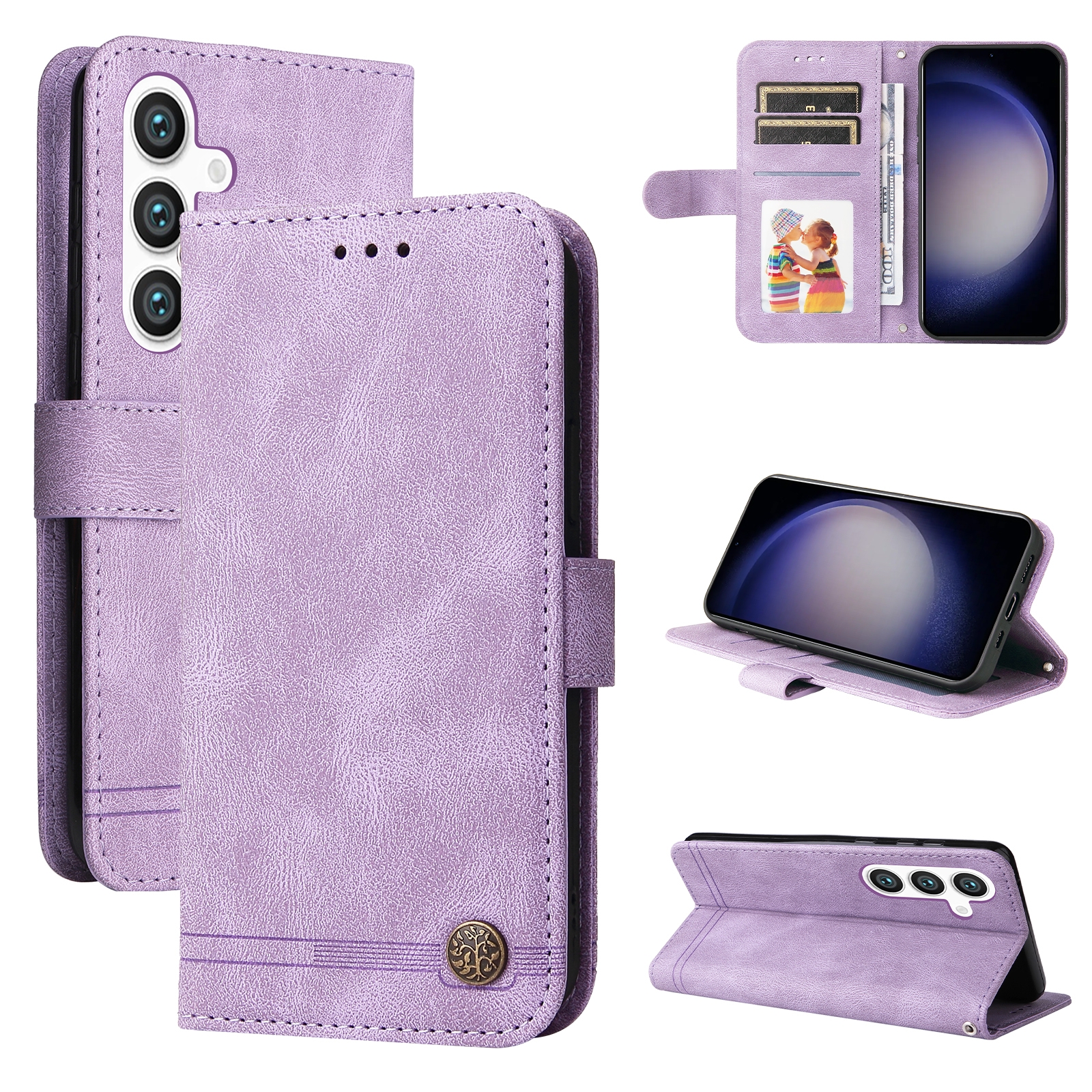 For Samsung Galaxy S24 Skin Feel Life Tree Metal Button Leather Phone Case(Purple) For Samsung Galaxy S24 Skin Feel Life Tree Metal Button Leather Phone Case(Purple)