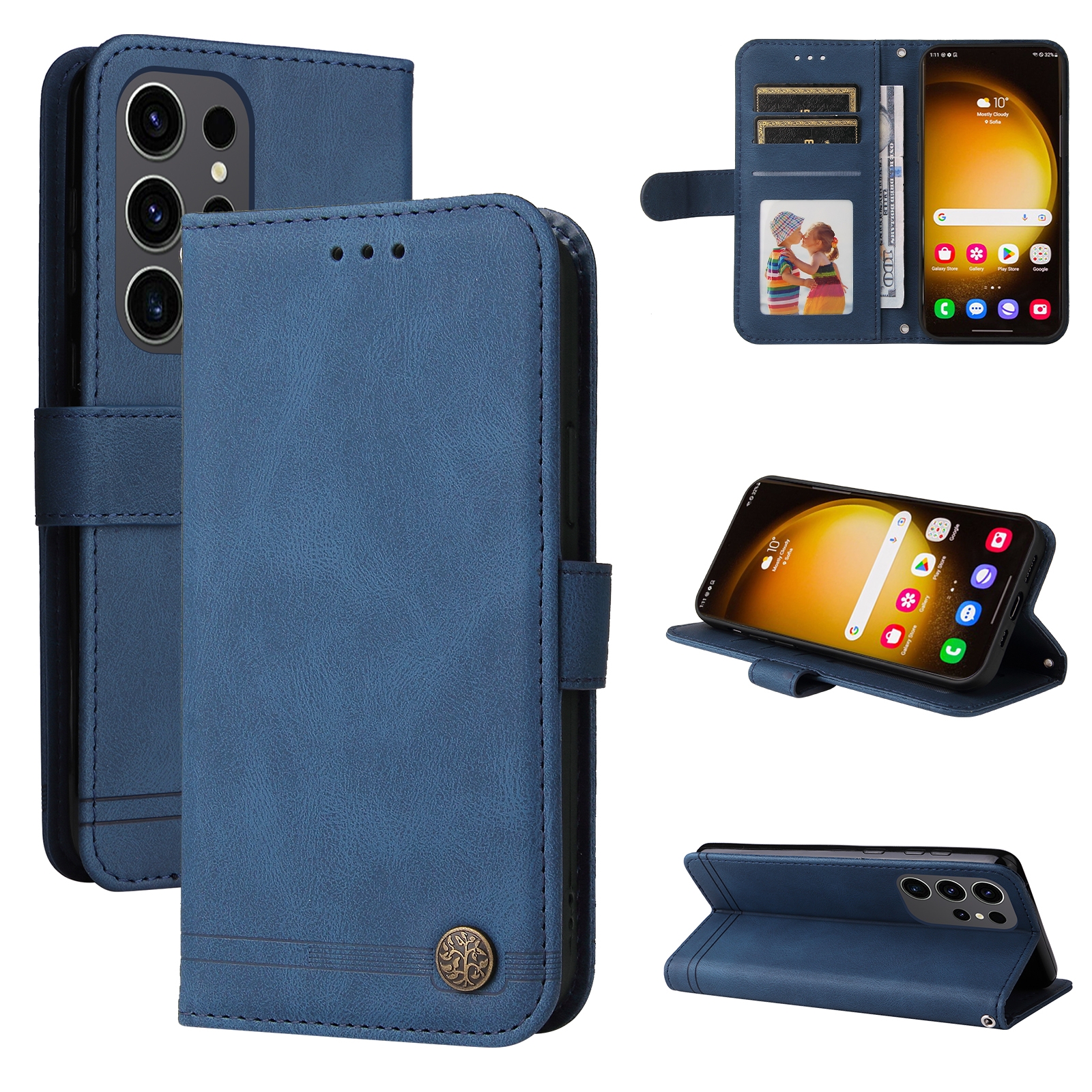 For Samsung Galaxy S24 Ultra Skin Feel Life Tree Metal Button Leather Phone Case(Blue) For Samsung Galaxy S24 Ultra Skin Feel Life Tree Metal Button Leather Phone Case(Blue)