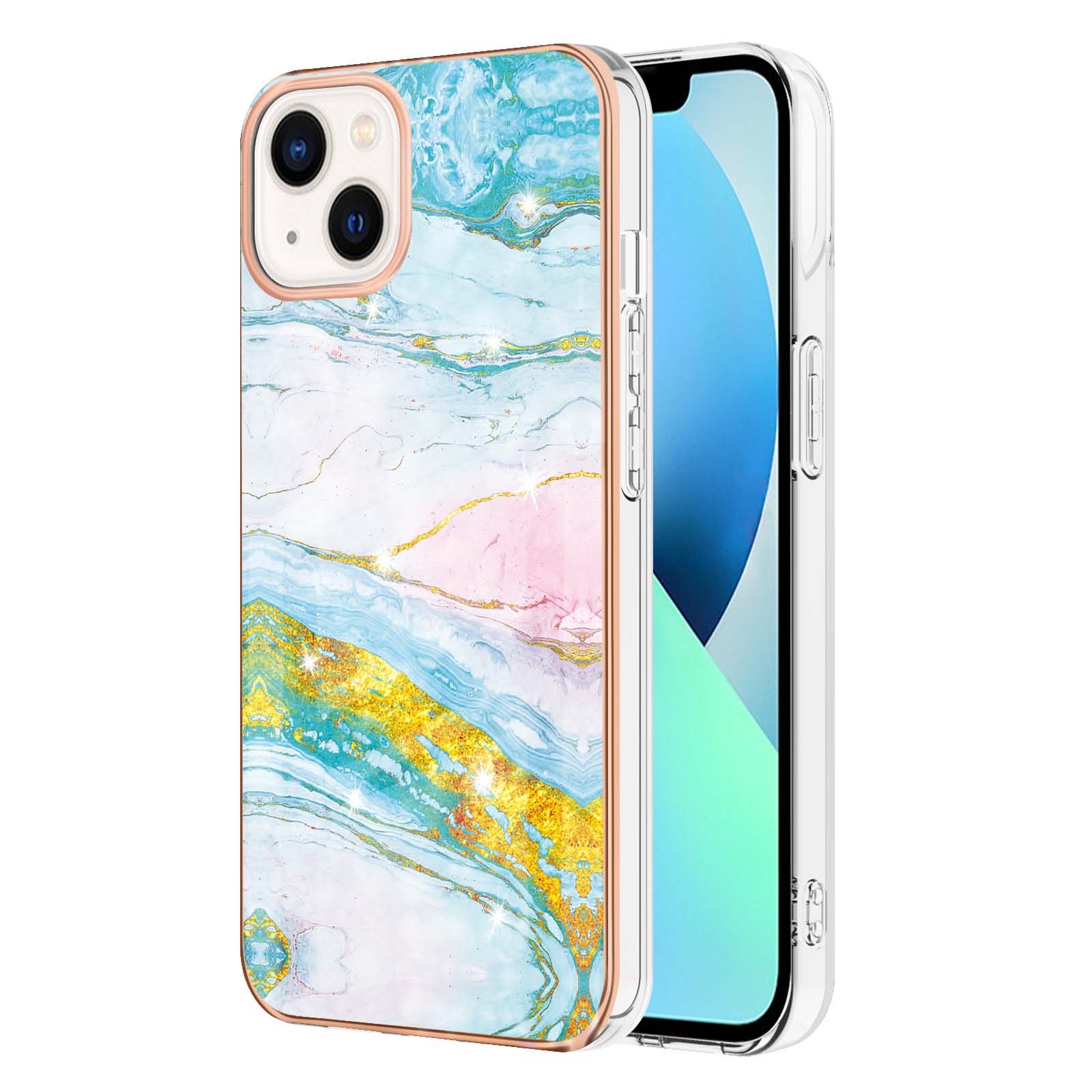 Electroplating Marble Pattern Dual-side IMD TPU Shockproof Phone Case For iPhone 15(Green 004) Electroplating Marble Pattern Dual-side IMD TPU Shockproof Phone Case For iPhone 15(Green 004)