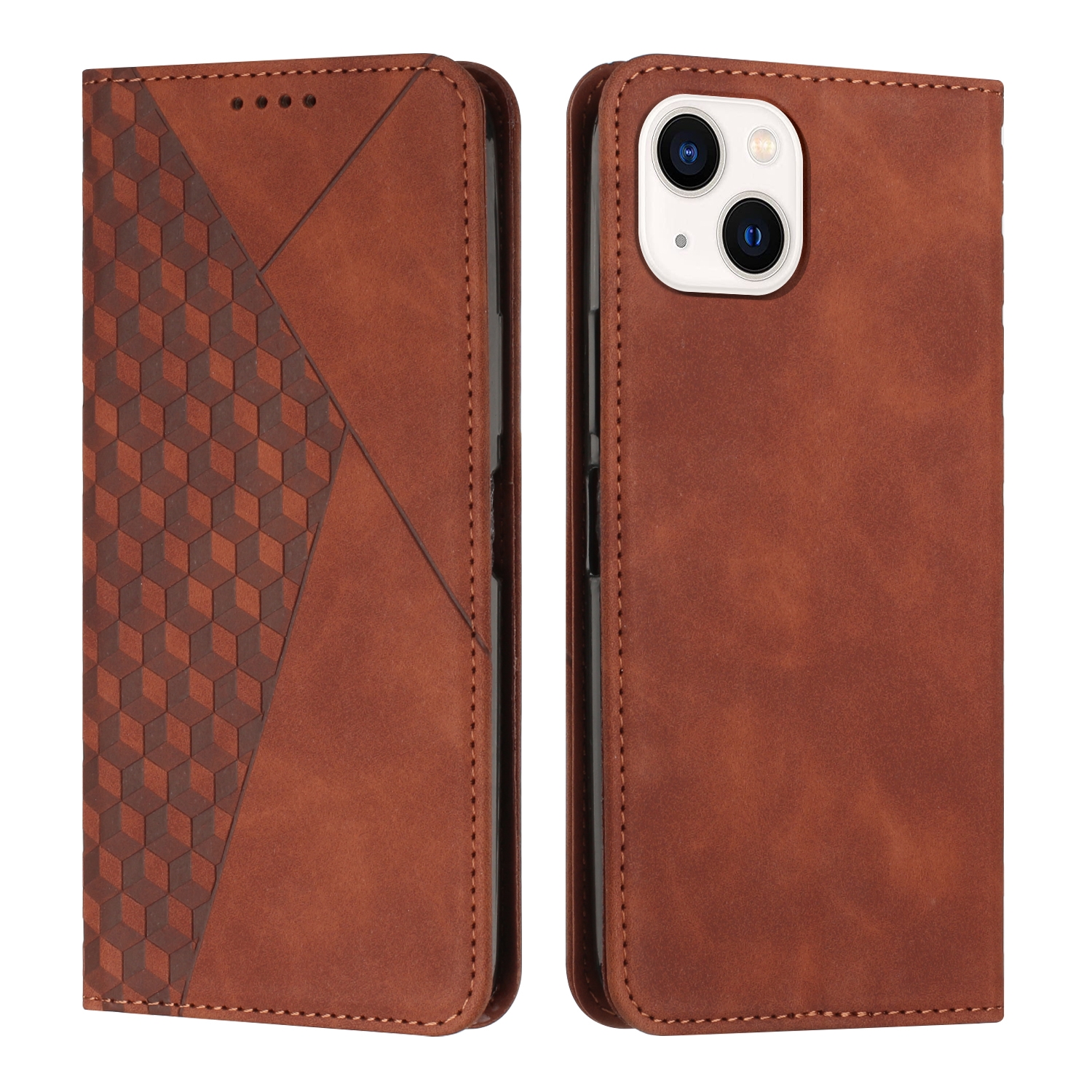 For iPhone 15 Diamond Splicing Skin Feel Magnetic Leather Phone Case(Brown) For iPhone 15 Diamond Splicing Skin Feel Magnetic Leather Phone Case(Brown)