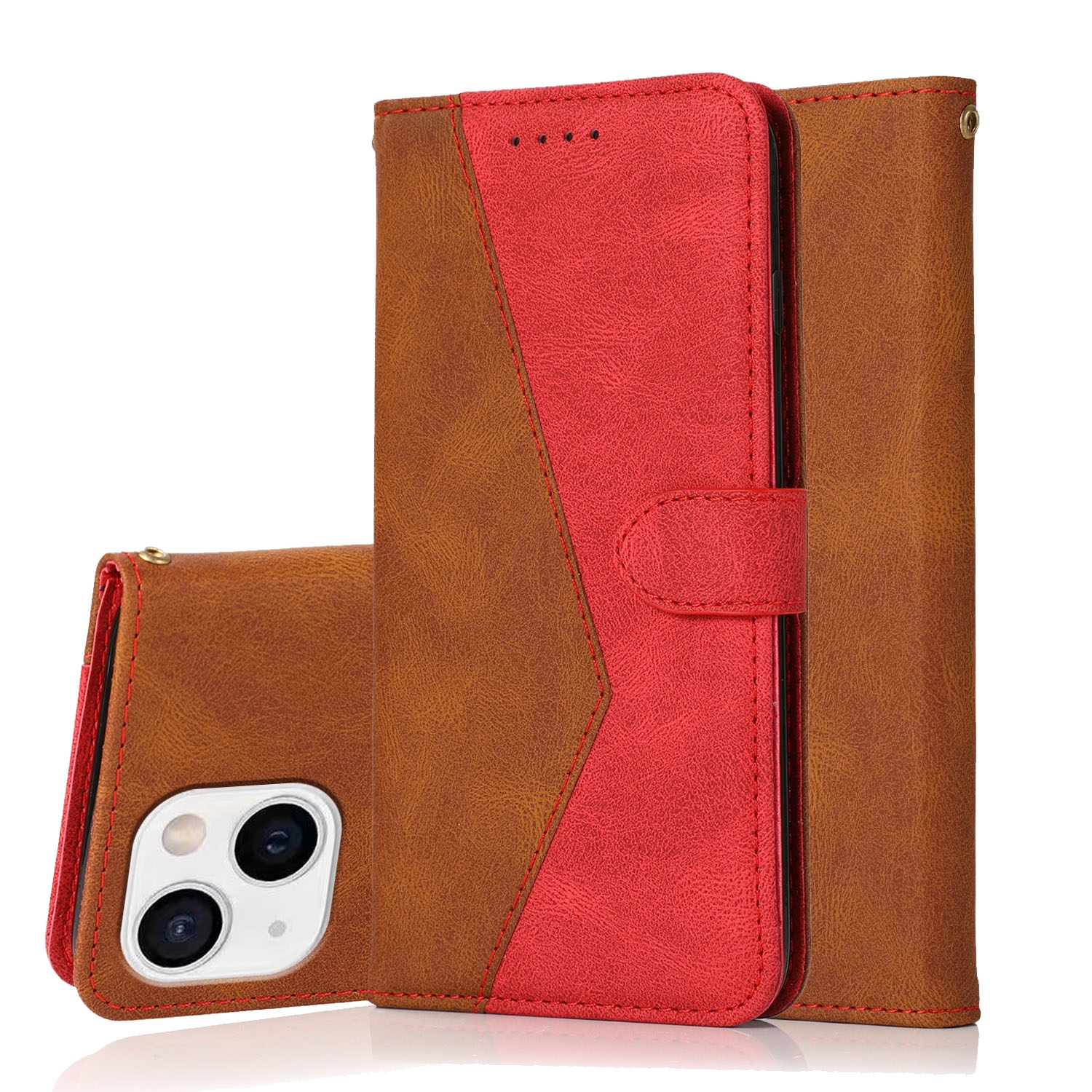 For iPhone 15 Plus Dual-color Stitching Leather Phone Case(Brown Red) For iPhone 15 Plus Dual-color Stitching Leather Phone Case(Brown Red)