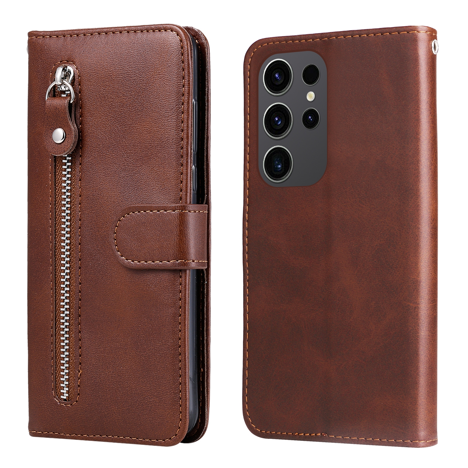 For Samsung Galaxy S24 Ultra Fashion Calf Texture Zipper Leather Phone Case(Brown) For Samsung Galaxy S24 Ultra Fashion Calf Texture Zipper Leather Phone Case(Brown)