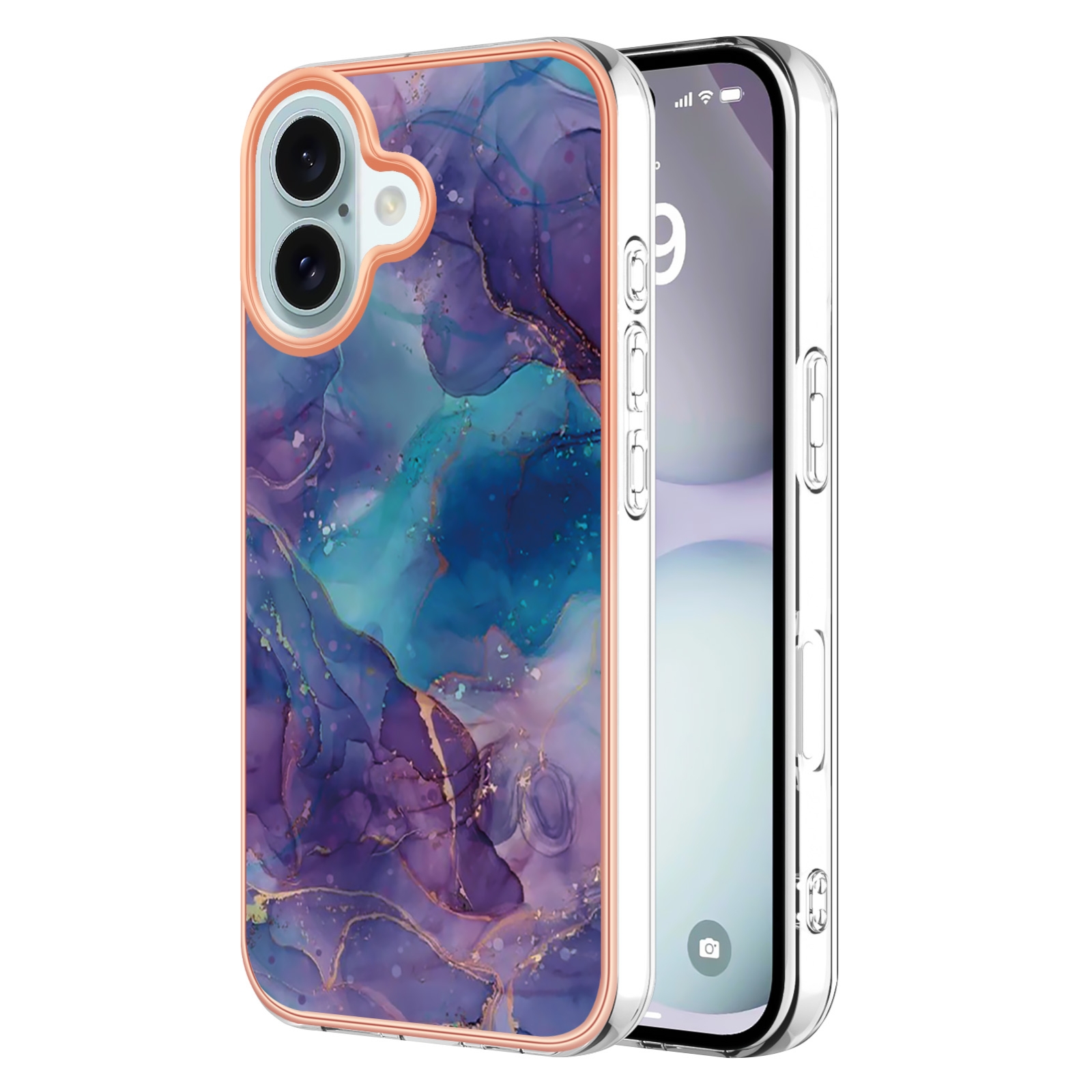 For iPhone 16 Plus Electroplating Marble Dual-side IMD Phone Case(Purple 016) For iPhone 16 Plus Electroplating Marble Dual-side IMD Phone Case(Purple 016)