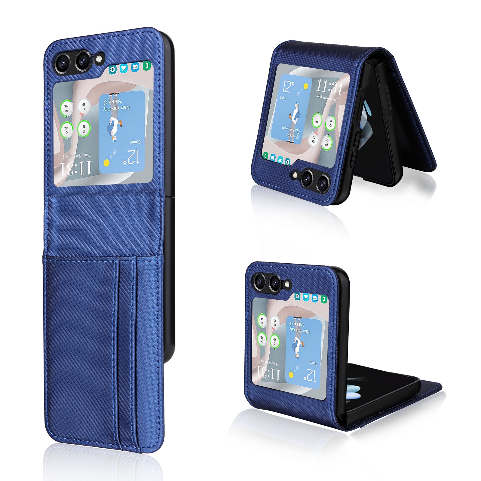 For Samsung Galaxy Z Flip5 Card Slot PU Leather PC Phone Case(Blue) For Samsung Galaxy Z Flip5 Card Slot PU Leather PC Phone Case(Blue)