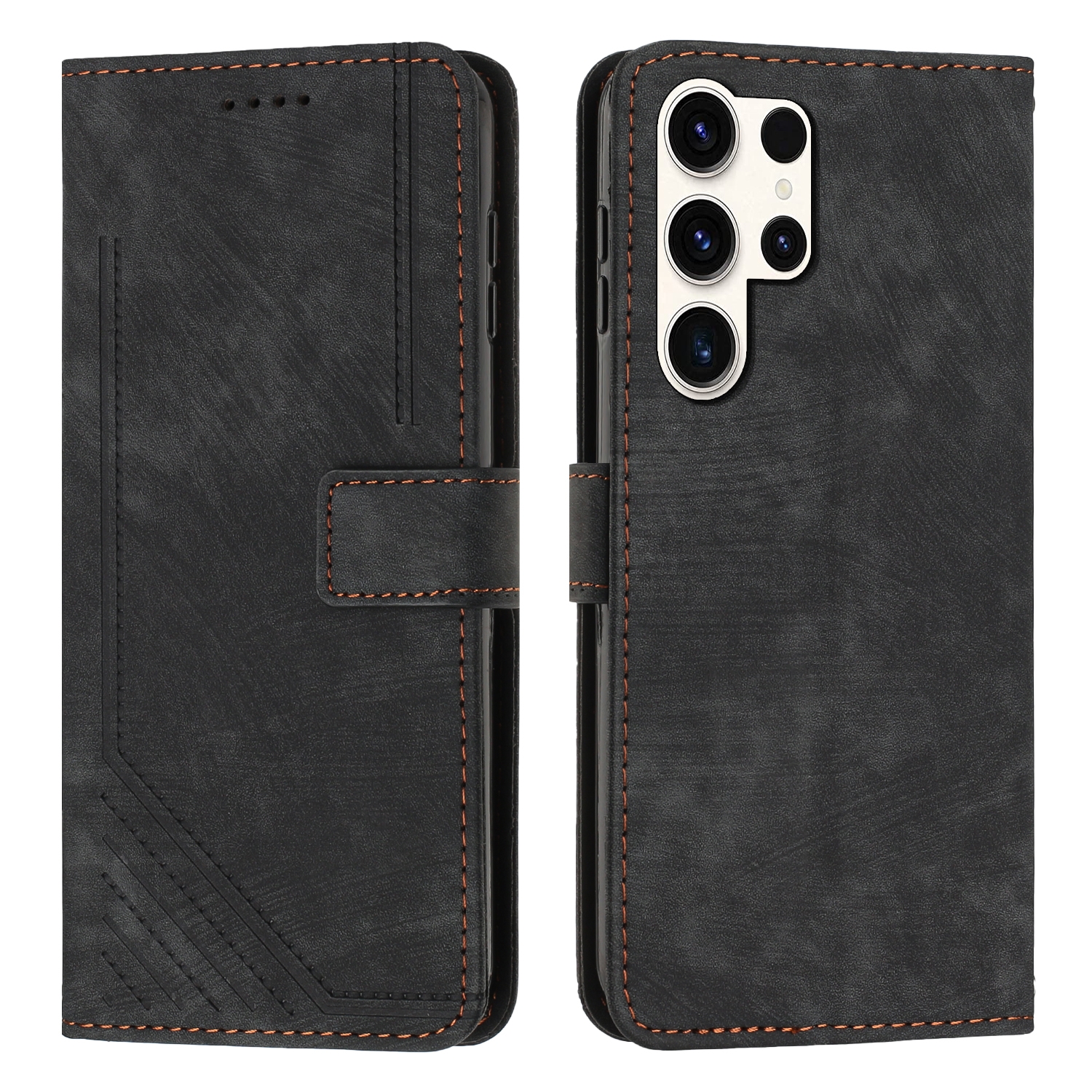 For Samsung Galaxy S24 Ultra Skin Feel Stripe Pattern Leather Phone Case with Long Lanyard(Black) For Samsung Galaxy S24 Ultra Skin Feel Stripe Pattern Leather Phone Case with Long Lanyard(Black)