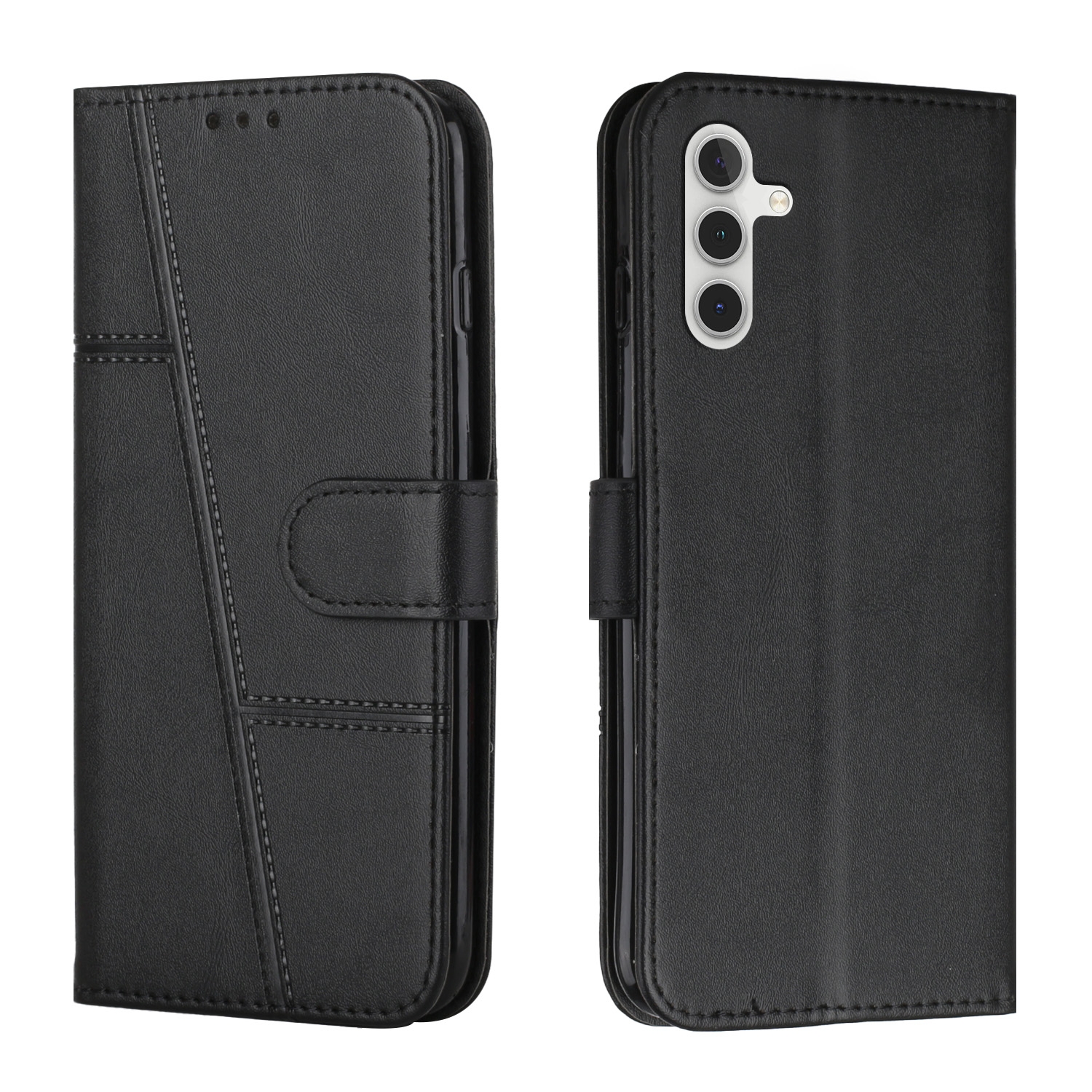 For Samsung Galaxy S23 FE 5G Stitching Calf Texture Buckle Leather Phone Case(Black) For Samsung Galaxy S23 FE 5G Stitching Calf Texture Buckle Leather Phone Case(Black)