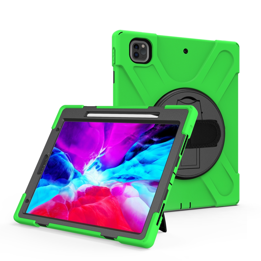 For iPad Pro 12.9 2021 / 2020 Shockproof Colorful Silicone + PC Protective Tablet Case with Holder & Shoulder Strap & Hand Strap & Pen Slot(Green) For iPad Pro 12.9 2021 / 2020 Shockproof Colorful Silicone + PC Protective Tablet Case with Holder & Shoulder Strap & Hand Strap & Pen Slot(Green)