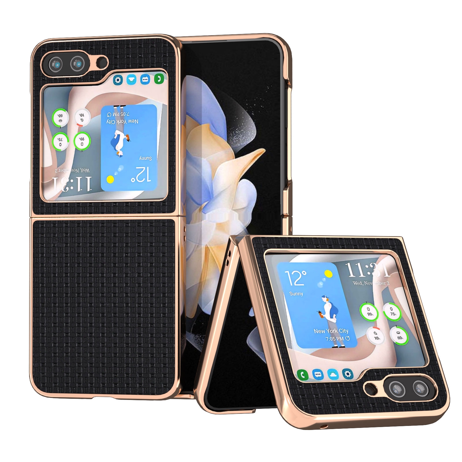 For Samsung Galaxy Z Flip5 Genuine Leather Luxury Series Nano Plating Phone Case(Black) For Samsung Galaxy Z Flip5 Genuine Leather Luxury Series Nano Plating Phone Case(Black)