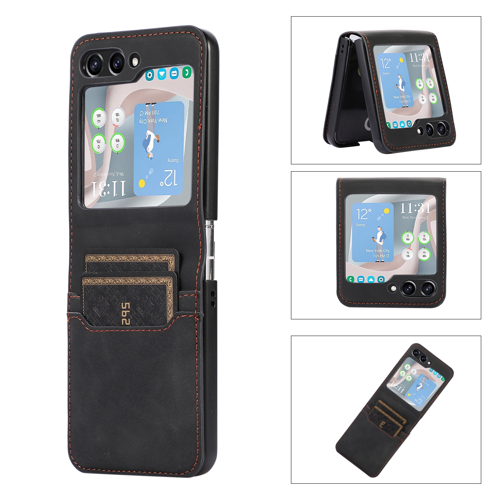 For Samsung Galaxy Z Flip5 Card Slot Leather Phone Case(Black) For Samsung Galaxy Z Flip5 Card Slot Leather Phone Case(Black)