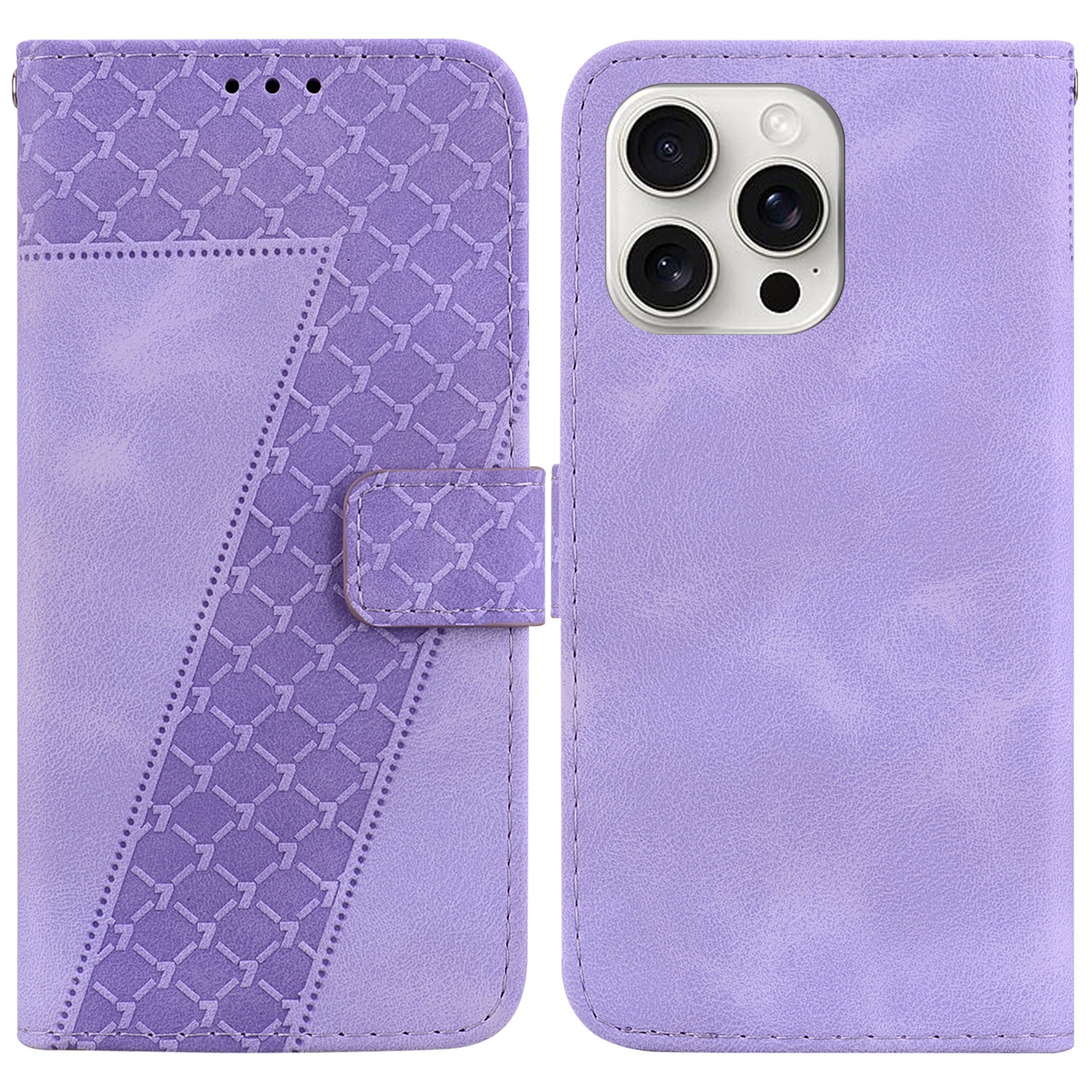 For iPhone 16 Pro Seven-shaped Embossed Leather Phone Case(Purple) For iPhone 16 Pro Seven-shaped Embossed Leather Phone Case(Purple)