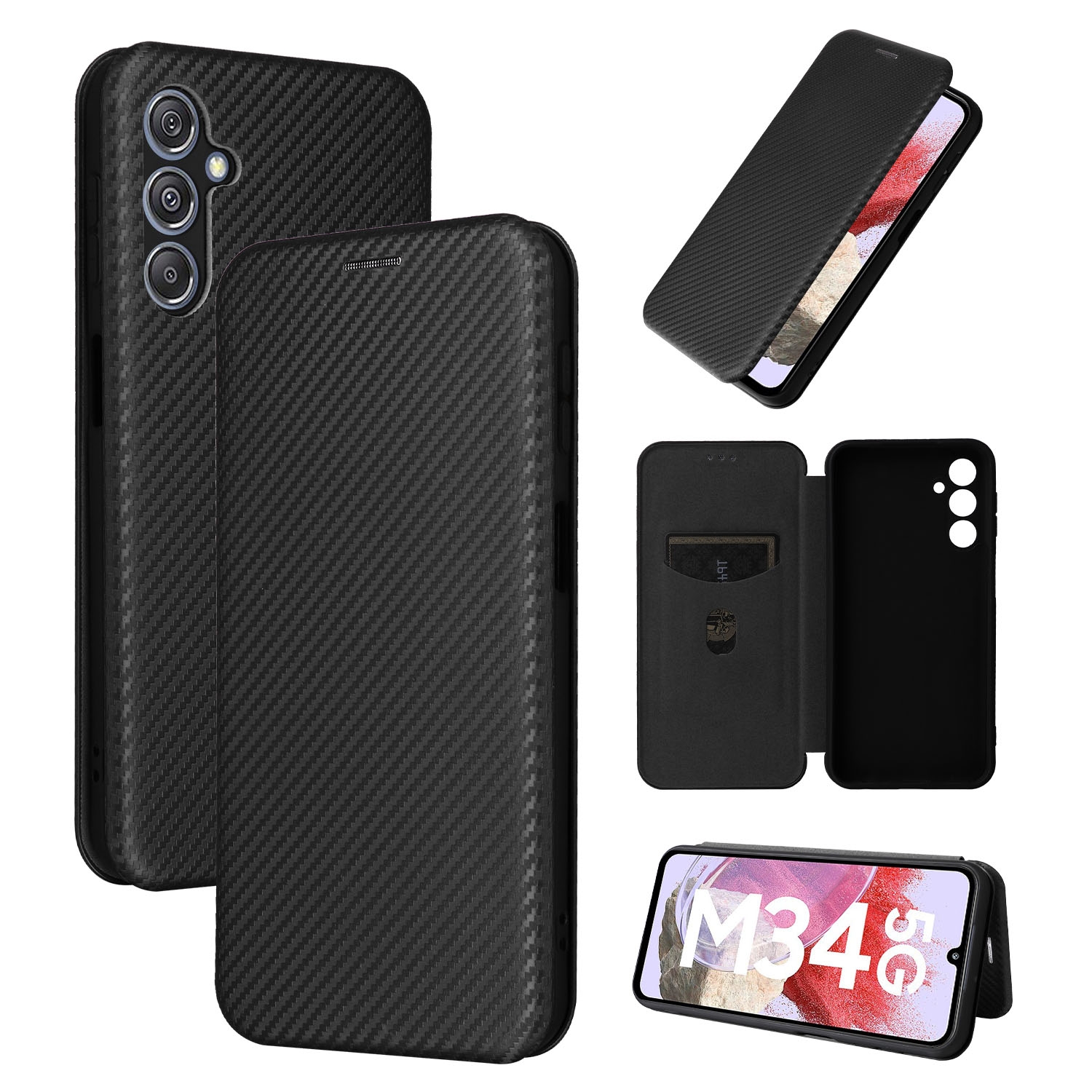 For Samsung Galaxy M34 5G Carbon Fiber Texture Flip Leather Phone Case(Black) For Samsung Galaxy M34 5G Carbon Fiber Texture Flip Leather Phone Case(Black)
