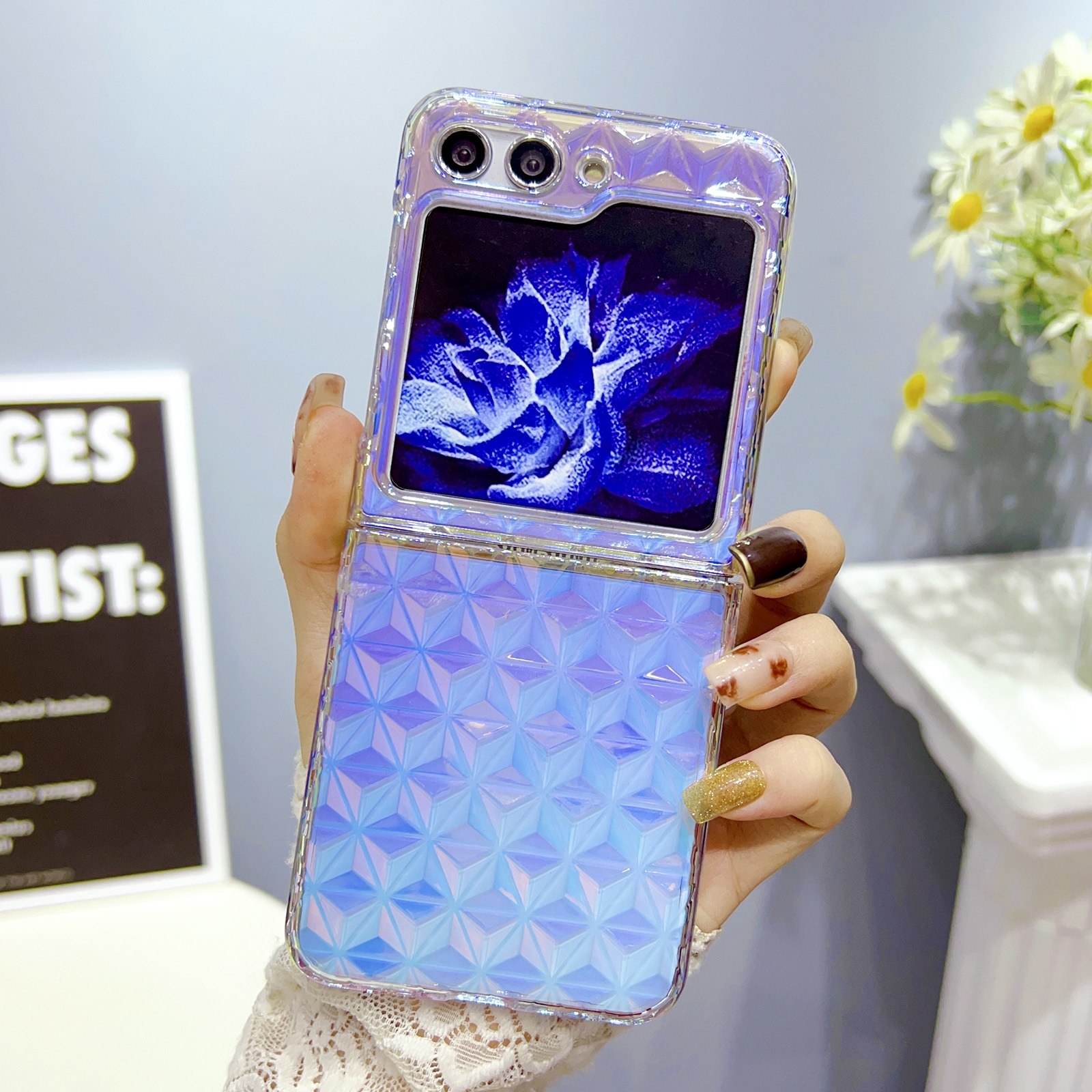 For Samsung Galaxy Z Flip5 Colorful Diamond Texture PC Phone Case(Gradient Pink Blue) For Samsung Galaxy Z Flip5 Colorful Diamond Texture PC Phone Case(Gradient Pink Blue)