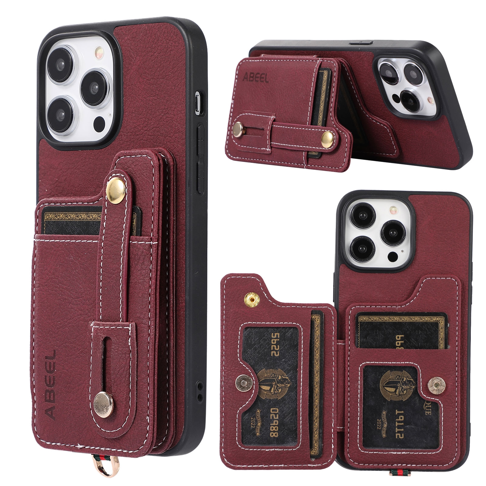 For iPhone 14 Plus ABEEL Litchi Texture Card Bag PU Phone Case(Purple) For iPhone 14 Plus ABEEL Litchi Texture Card Bag PU Phone Case(Purple)