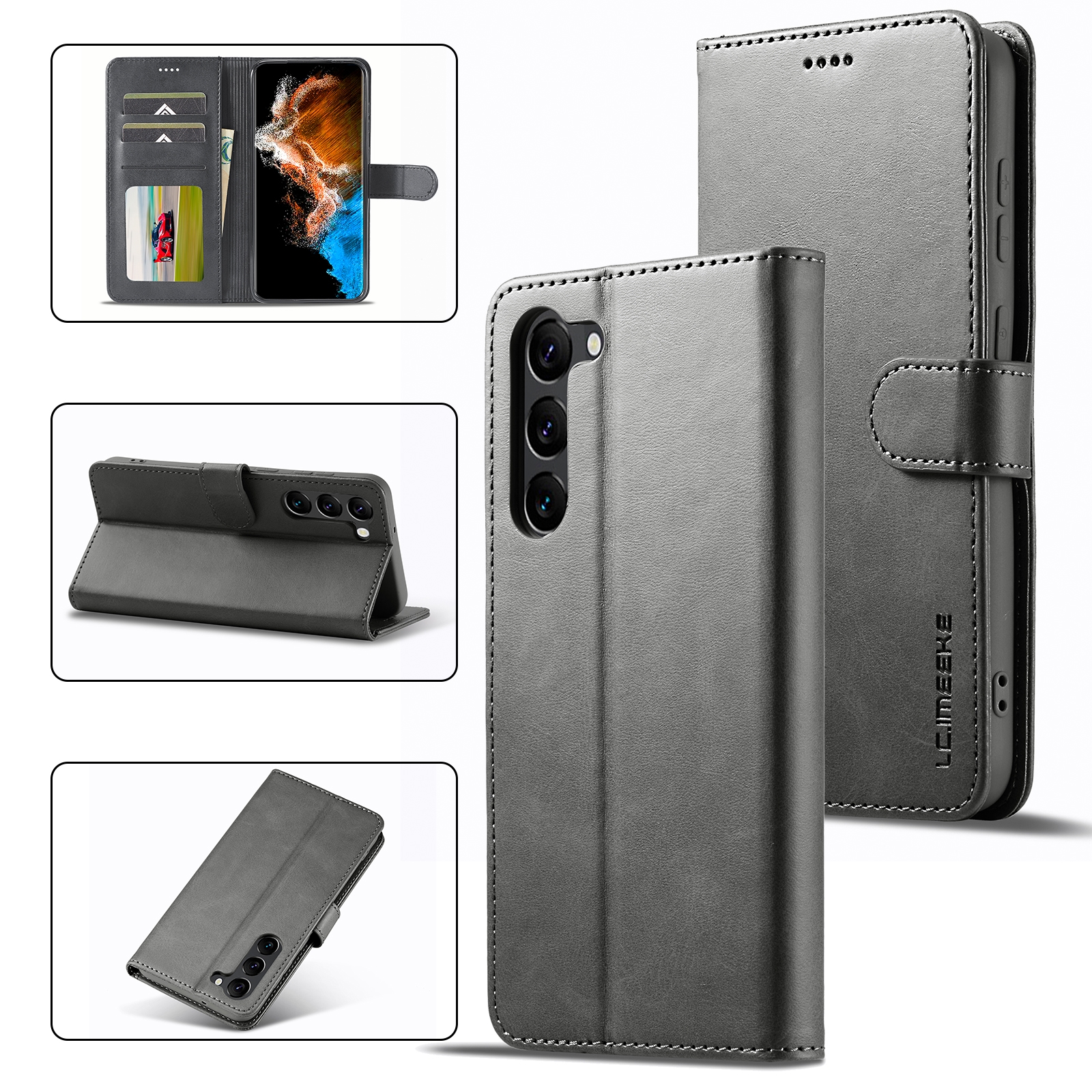 For Samsung Galaxy S24 5G LC.IMEEKE Calf Texture Leather Phone Case(Grey) For Samsung Galaxy S24 5G LC.IMEEKE Calf Texture Leather Phone Case(Grey)