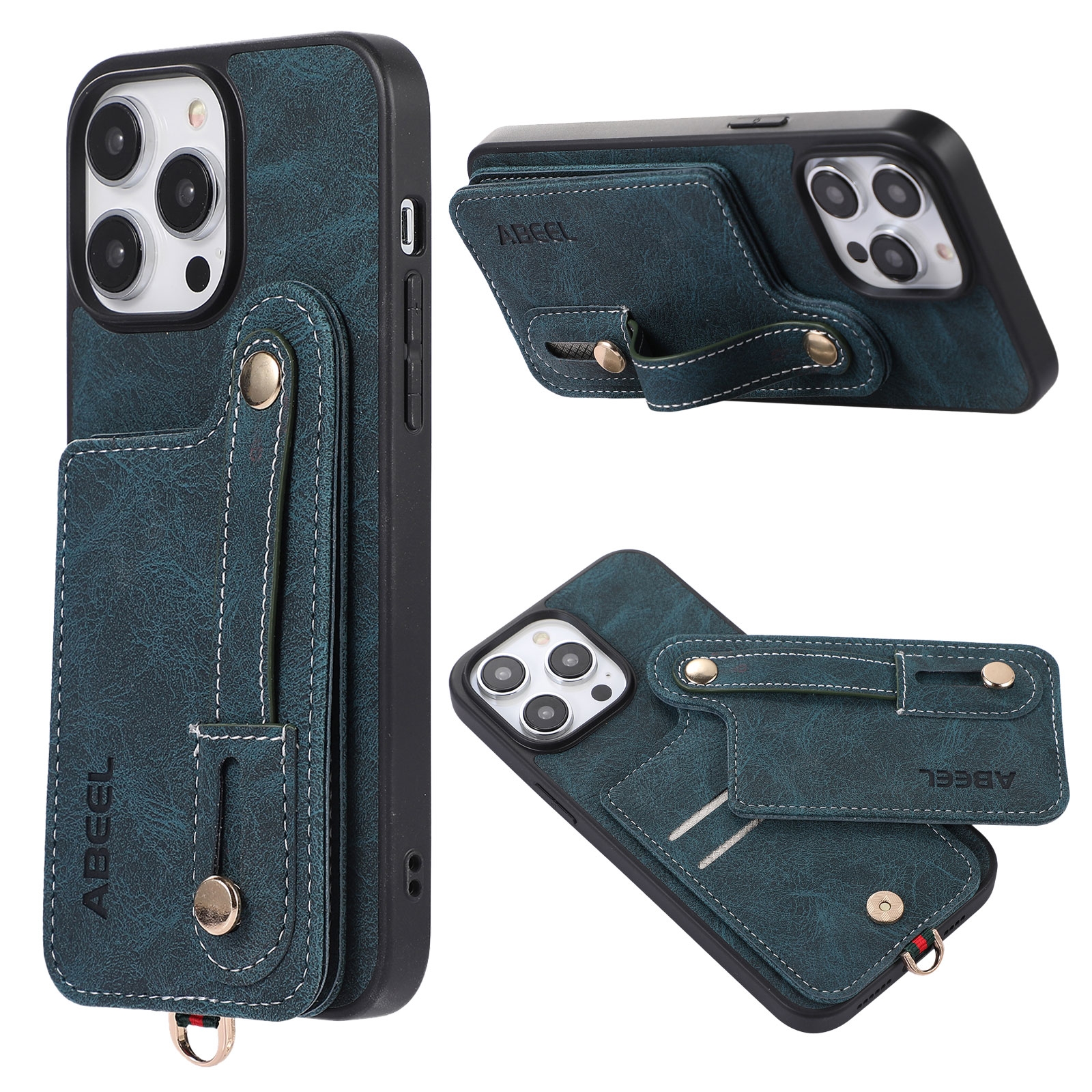 For iPhone 14 Plus ABEEL Litchi Texture Card Bag PU Phone Case(Blue) For iPhone 14 Plus ABEEL Litchi Texture Card Bag PU Phone Case(Blue)