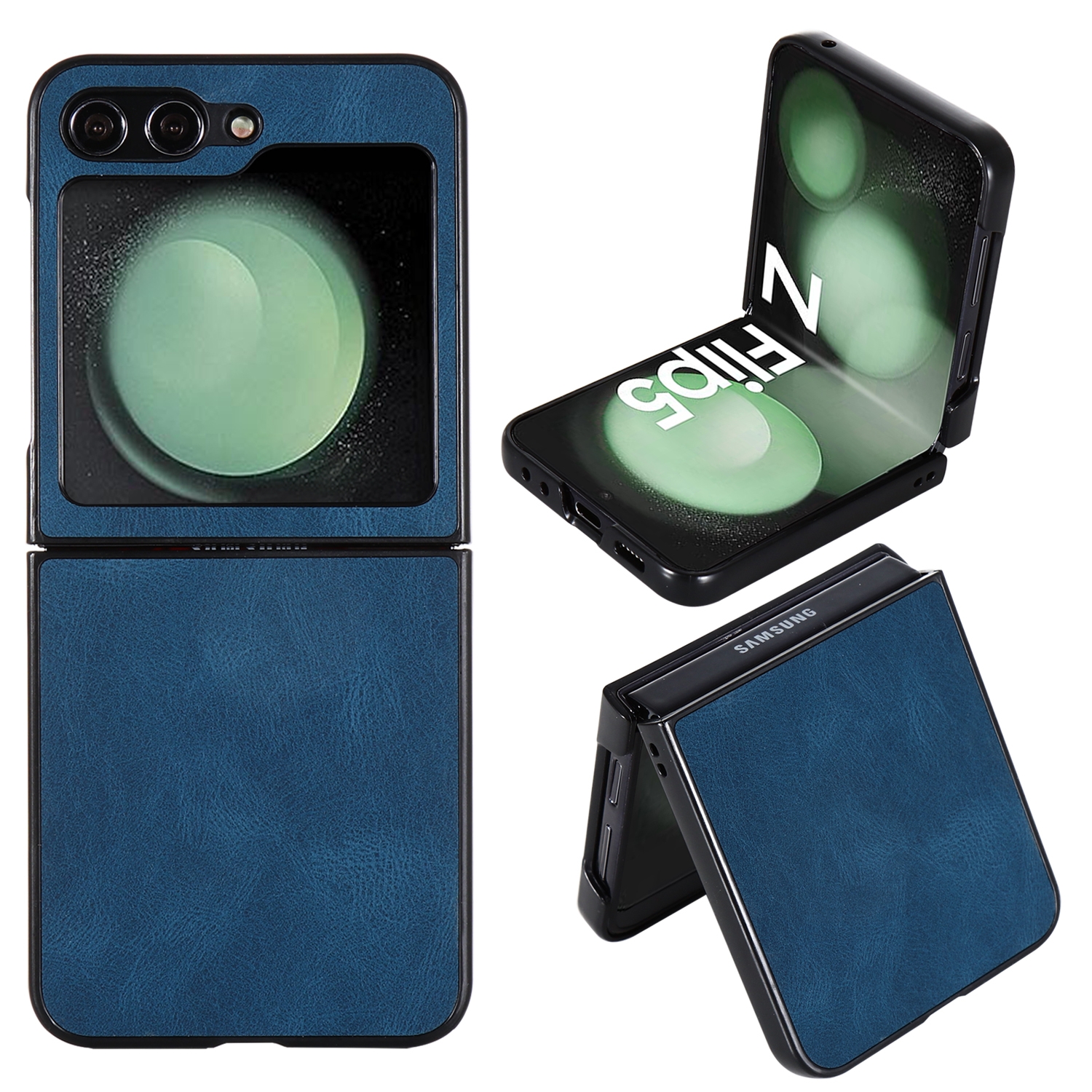 For Samsung Galaxy Z Flip5 Folding Leather Phone PC Case(Dark Blue) For Samsung Galaxy Z Flip5 Folding Leather Phone PC Case(Dark Blue)