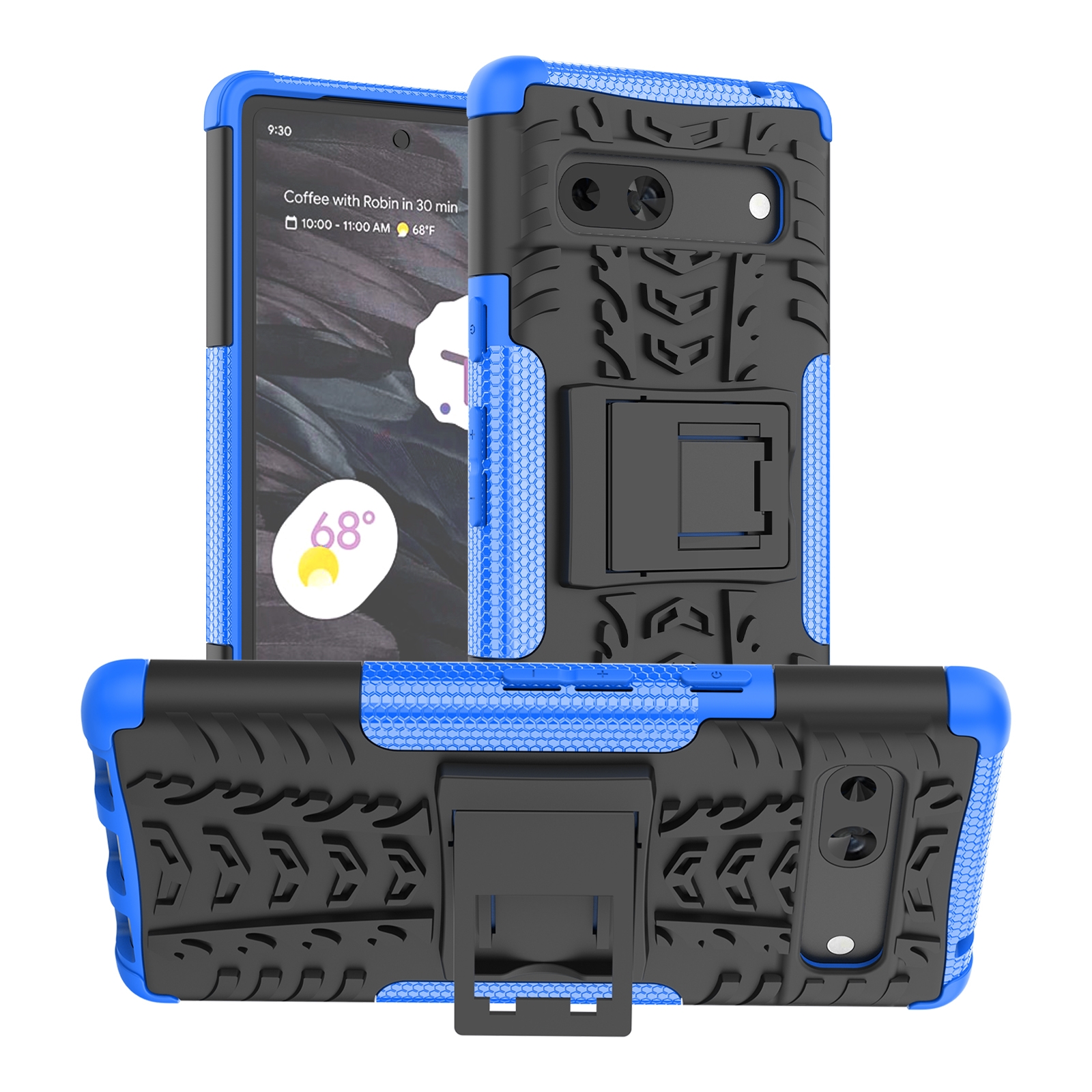 For Google Pixel 7a Tire Texture TPU + PC Phone Case with Holder(Blue)