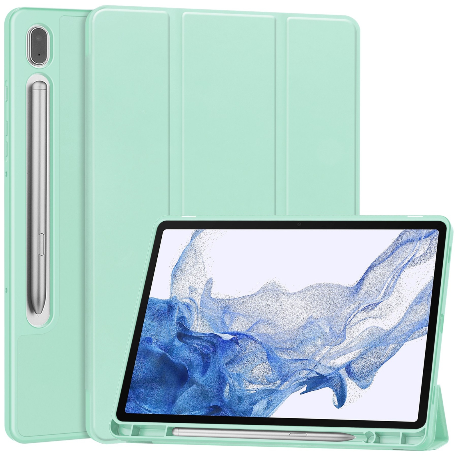 For Samsung Galaxy Tab S9 3-Fold Pure Color TPU Smart Leather Tablet Case with Pen Slot(Mint Green) For Samsung Galaxy Tab S9 3-Fold Pure Color TPU Smart Leather Tablet Case with Pen Slot(Mint Green)