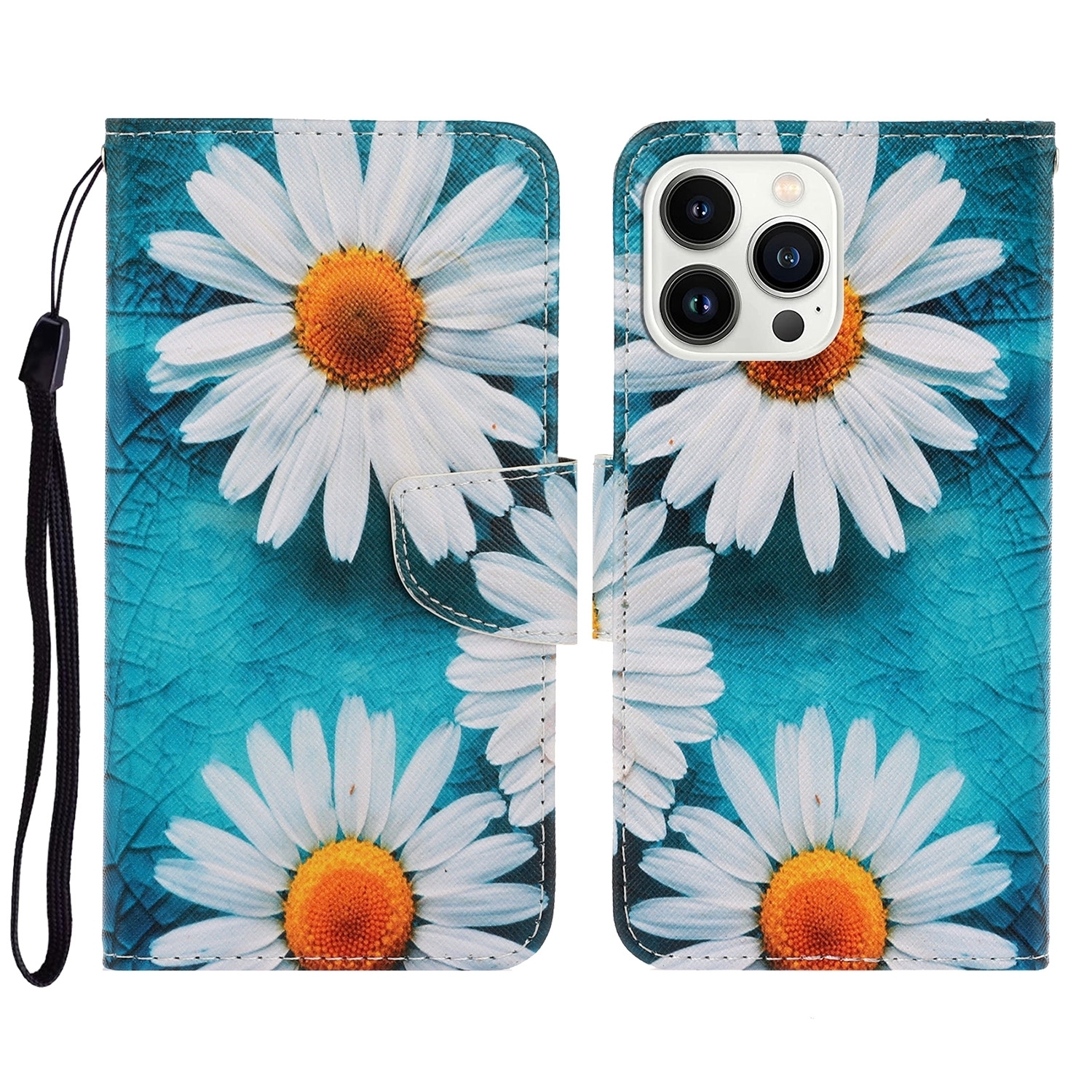 For iPhone 16 Pro Max 3D Colored Drawing Flip Leather Phone Case(Daisy)