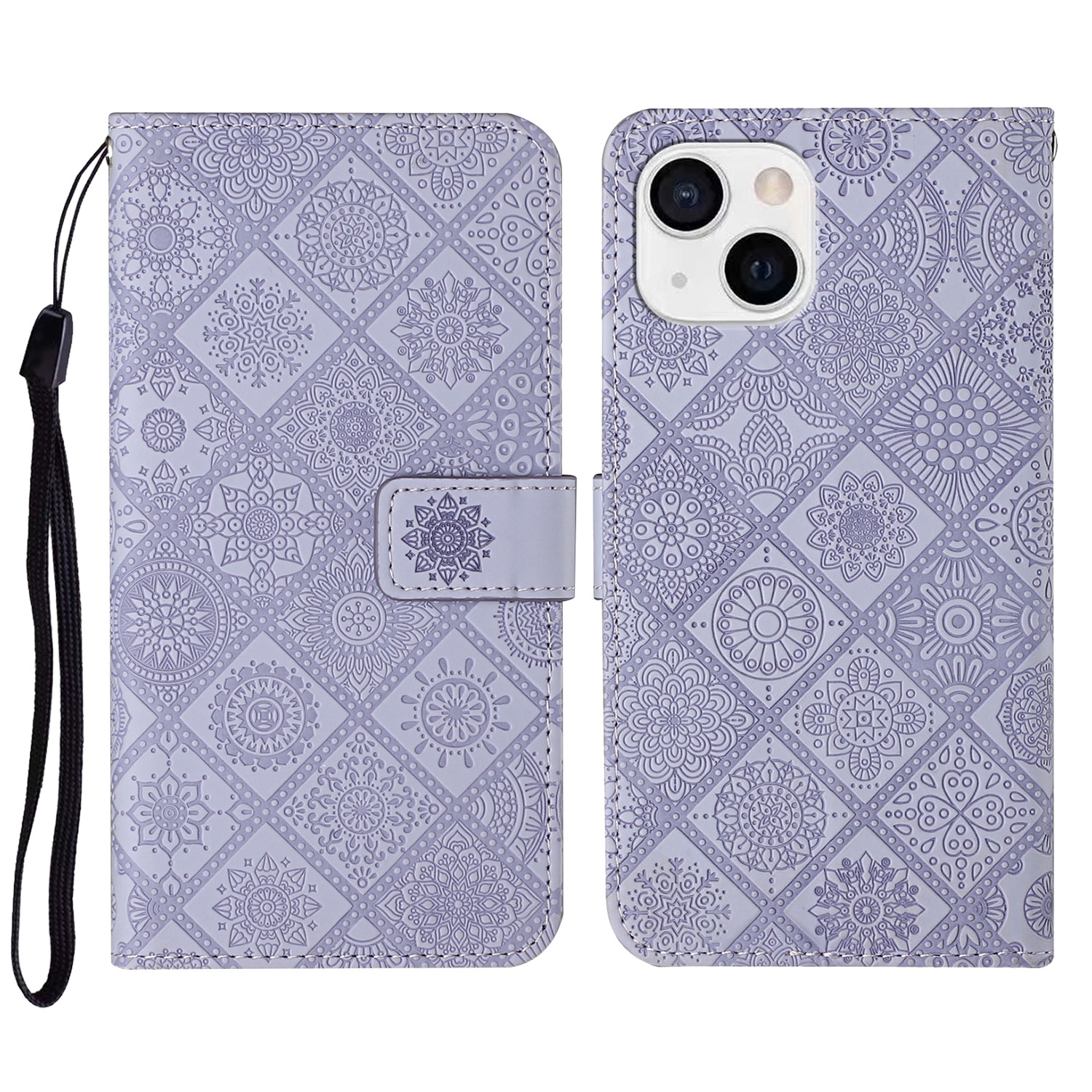 For iPhone 15 Plus Ethnic Style Embossed Pattern Leather Phone Case(Purple) For iPhone 15 Plus Ethnic Style Embossed Pattern Leather Phone Case(Purple)