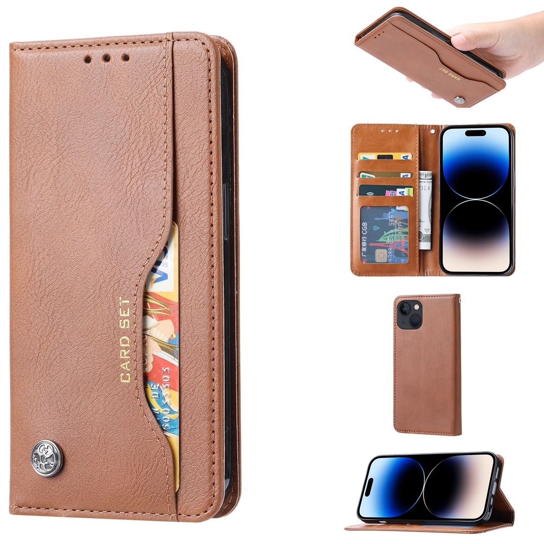 For iPhone 15 Plus Knead Skin Texture Flip Leather Phone Case(Brown) For iPhone 15 Plus Knead Skin Texture Flip Leather Phone Case(Brown)