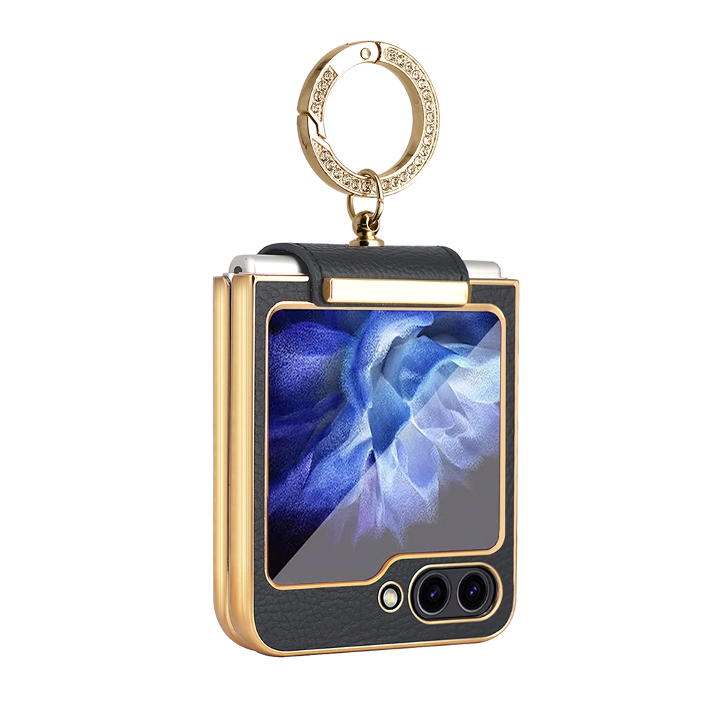 For Samsung Galaxy Z Flip5 Colorful PU Phone Case with Ring Holder(Black) For Samsung Galaxy Z Flip5 Colorful PU Phone Case with Ring Holder(Black)