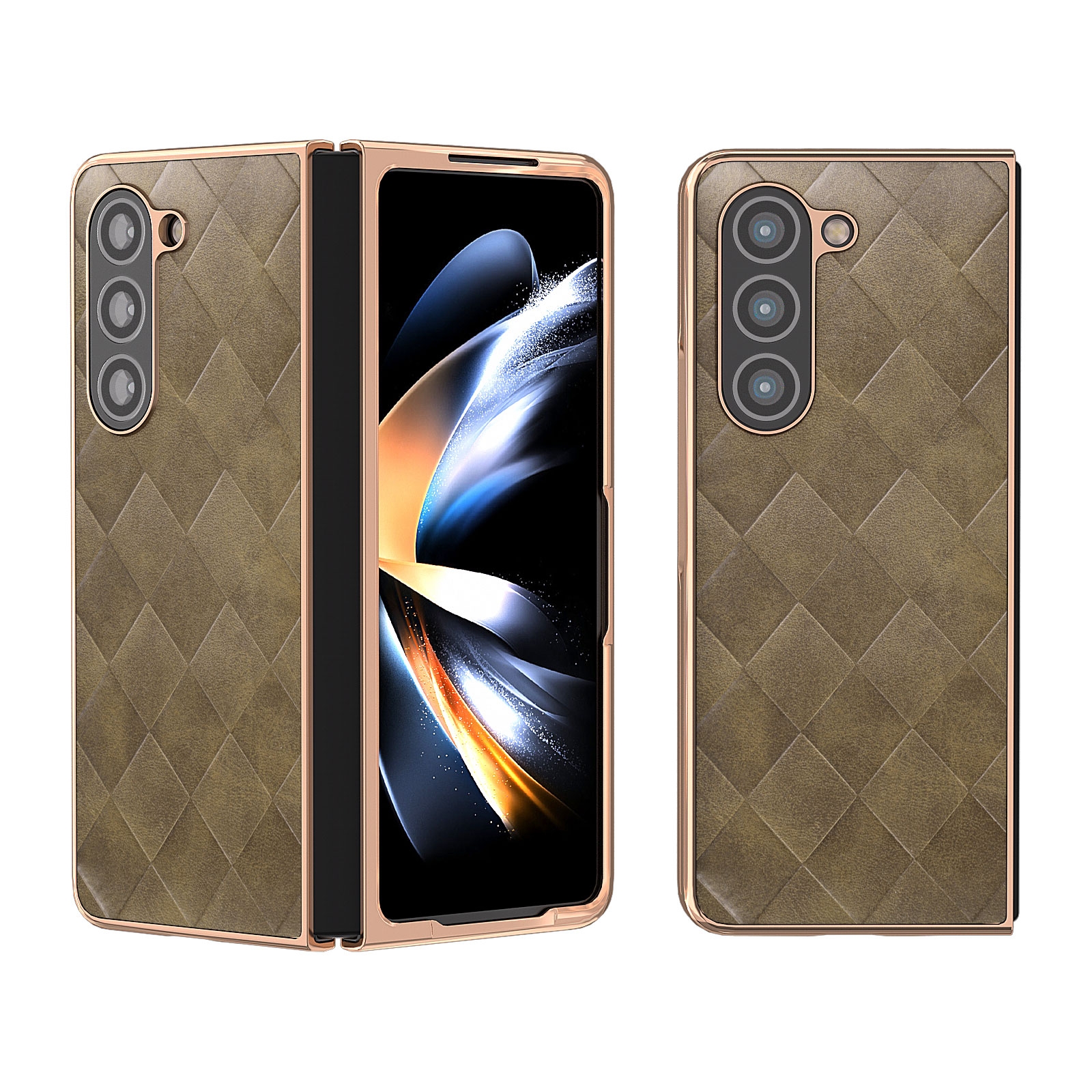 For Samsung Galaxy Z Fold5 Nano Plating Weave Plaid Texture PU Phone Case(Green) For Samsung Galaxy Z Fold5 Nano Plating Weave Plaid Texture PU Phone Case(Green)