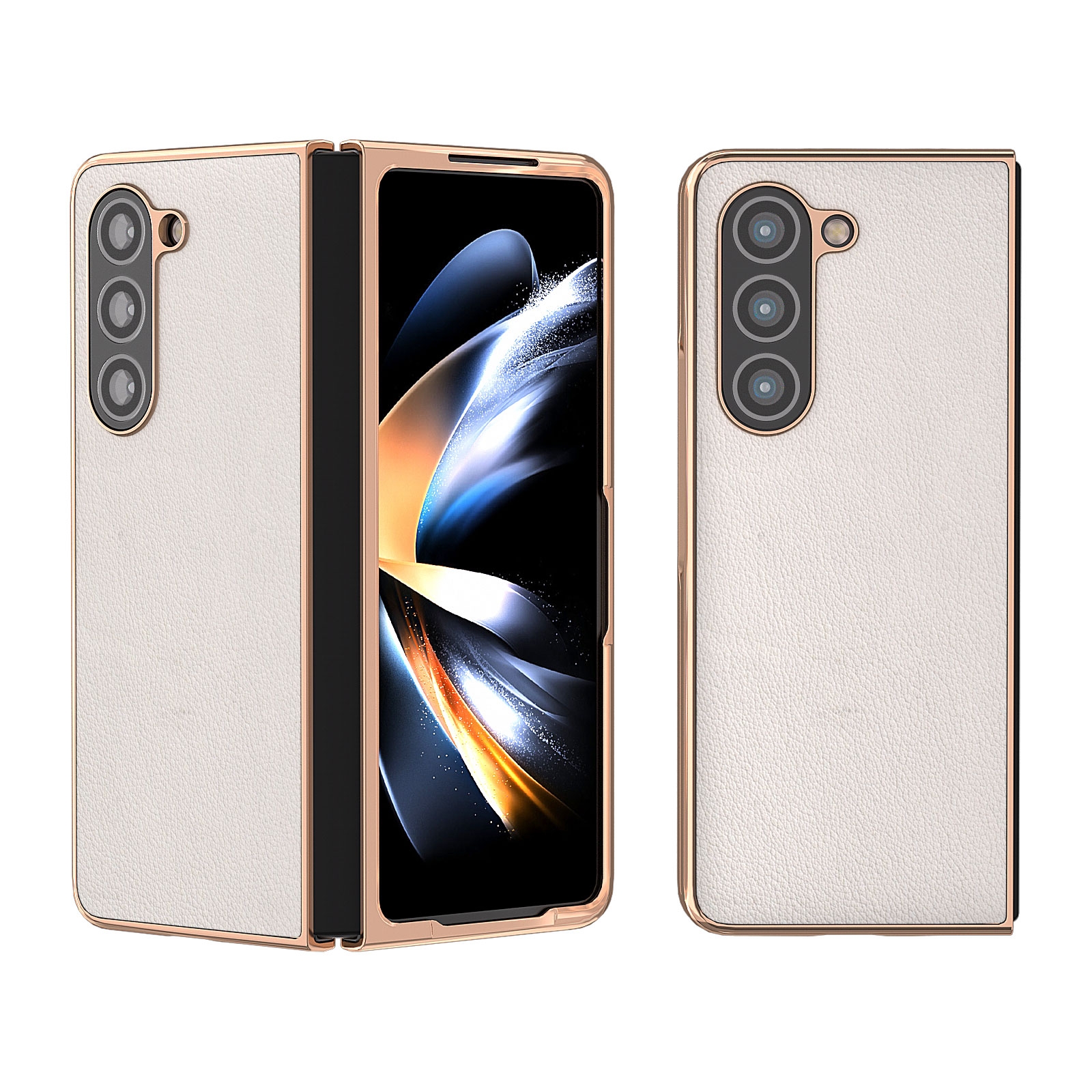 For Samsung Galaxy Z Fold5 Waves Series Nano Electroplating Genuine Leather Phone Case(Grey) For Samsung Galaxy Z Fold5 Waves Series Nano Electroplating Genuine Leather Phone Case(Grey)