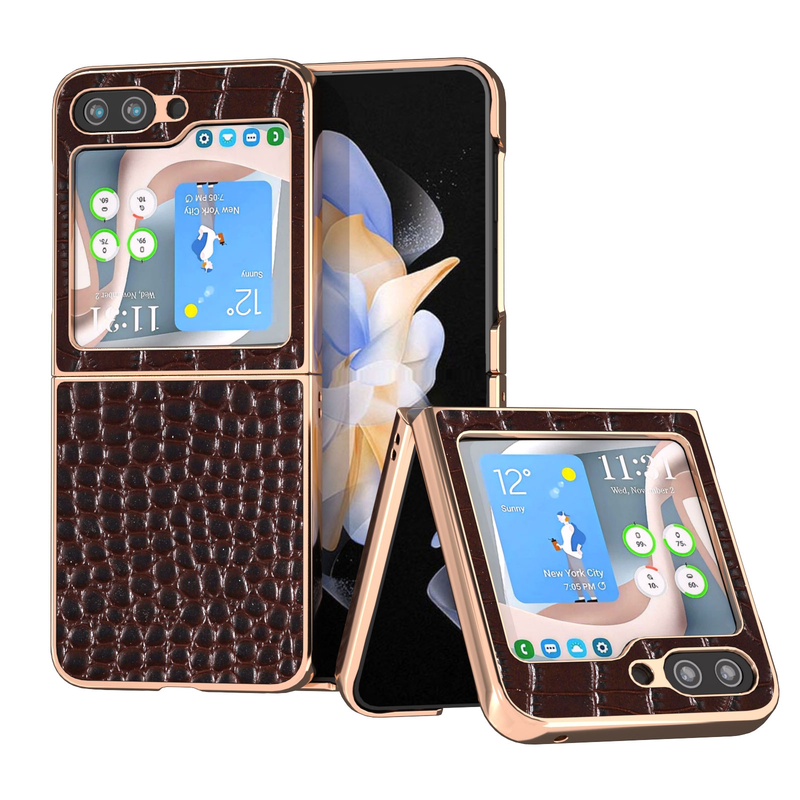 For Samsung Galaxy Z Flip5 Crocodile Texture Genuine Leather Nano Electroplating Phone Case(Coffee) For Samsung Galaxy Z Flip5 Crocodile Texture Genuine Leather Nano Electroplating Phone Case(Coffee)