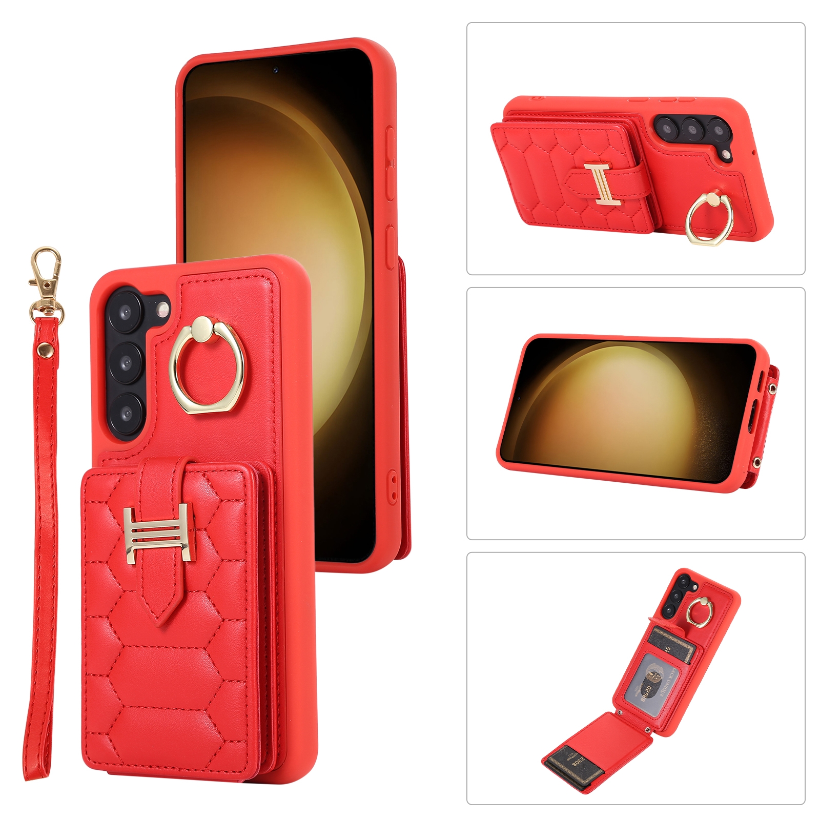 For Samsung Galaxy S23 5G Vertical Card Bag Ring Holder Phone Case with Dual Lanyard(Red) For Samsung Galaxy S23 5G Vertical Card Bag Ring Holder Phone Case with Dual Lanyard(Red)
