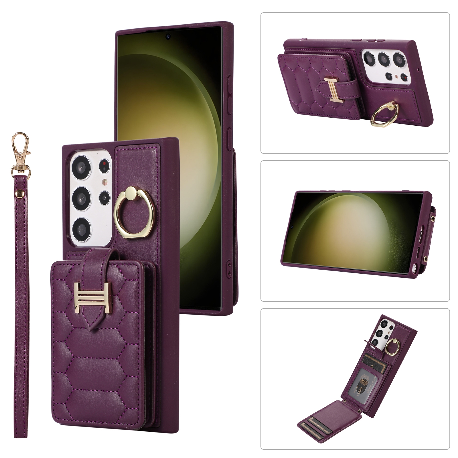 For Samsung Galaxy S23 Ultra 5G Vertical Card Bag Ring Holder Phone Case with Dual Lanyard(Dark Purple) For Samsung Galaxy S23 Ultra 5G Vertical Card Bag Ring Holder Phone Case with Dual Lanyard(Dark Purple)