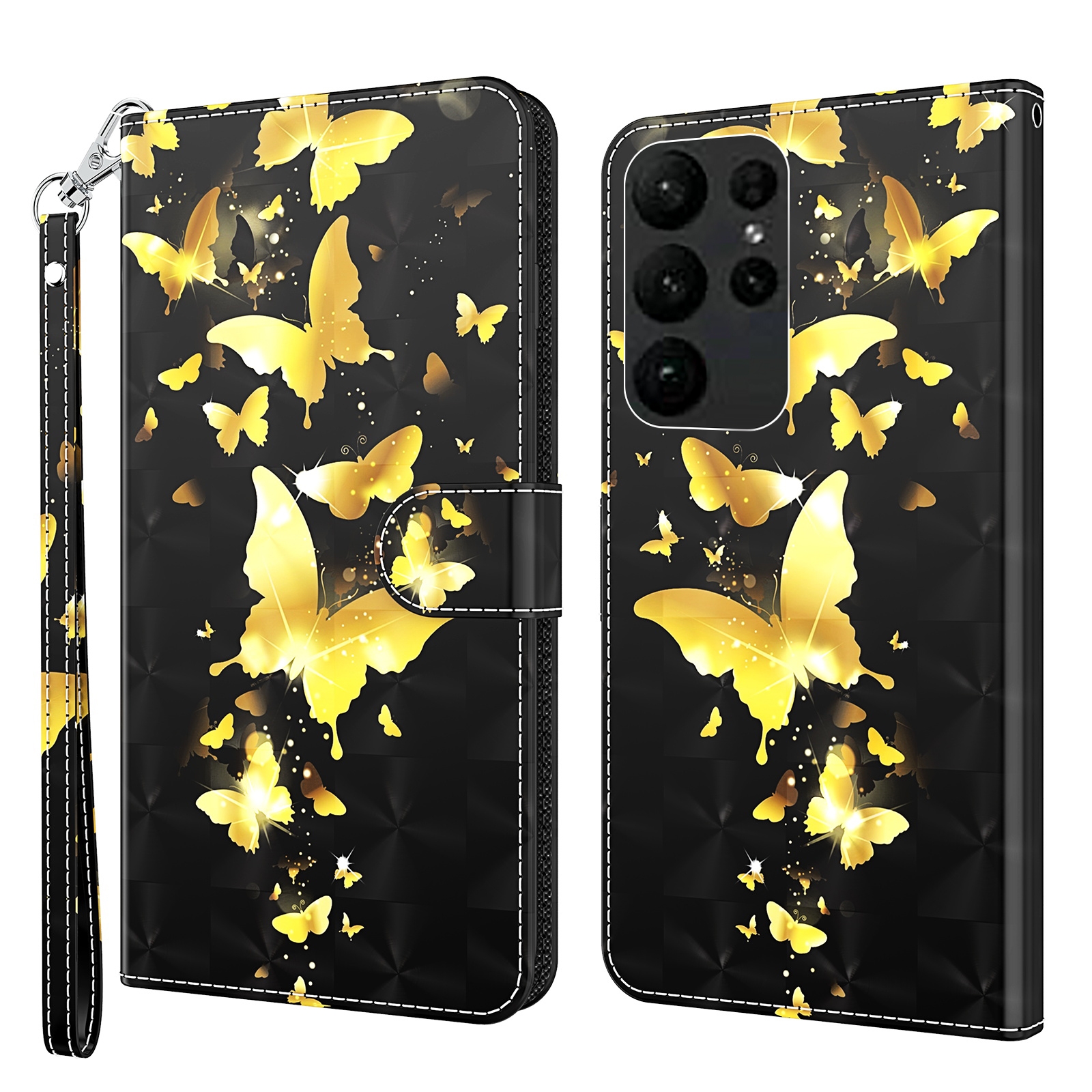 For Samsung Galaxy S24 Ultra 5G 3D Painting Pattern Flip Leather Phone Case(Gold Butterfly) For Samsung Galaxy S24 Ultra 5G 3D Painting Pattern Flip Leather Phone Case(Gold Butterfly)